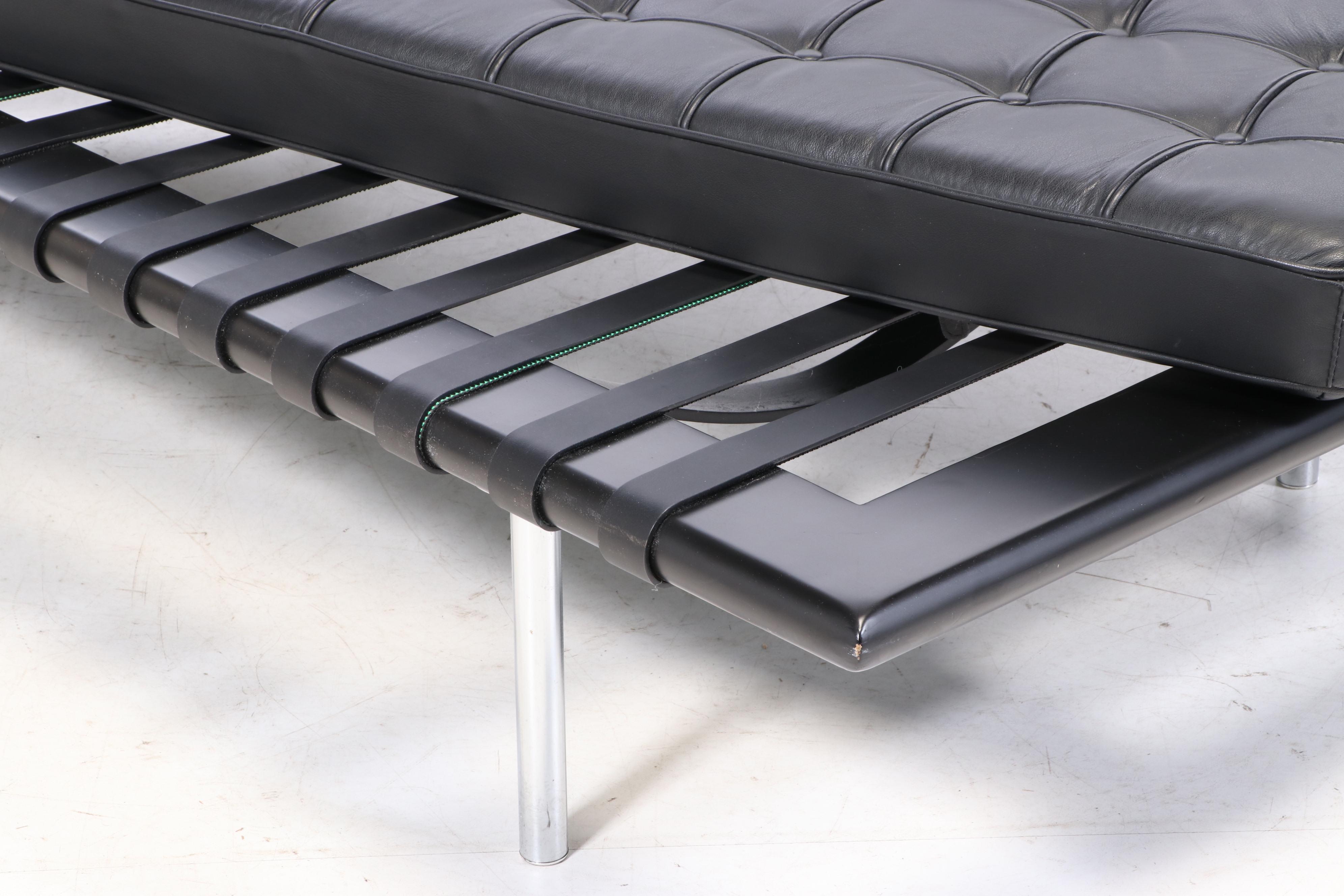 Modernist "Barcelona" Style Black Leather Daybed