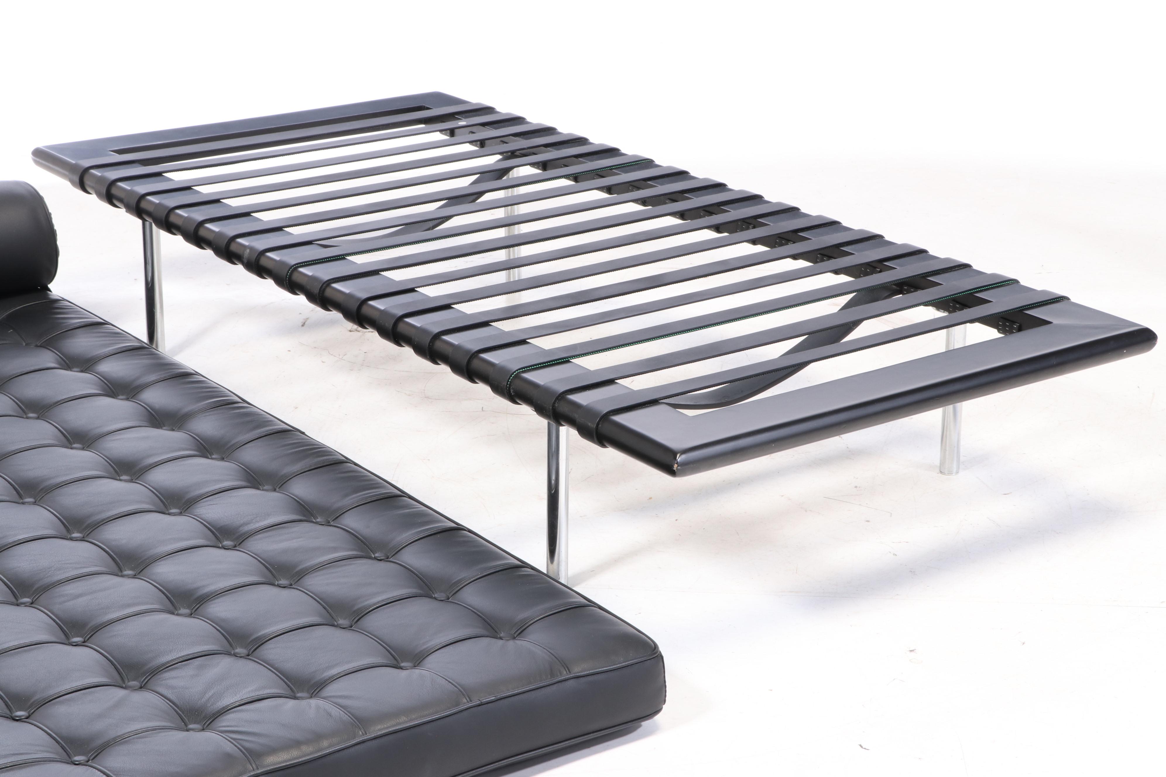 Modernist "Barcelona" Style Black Leather Daybed