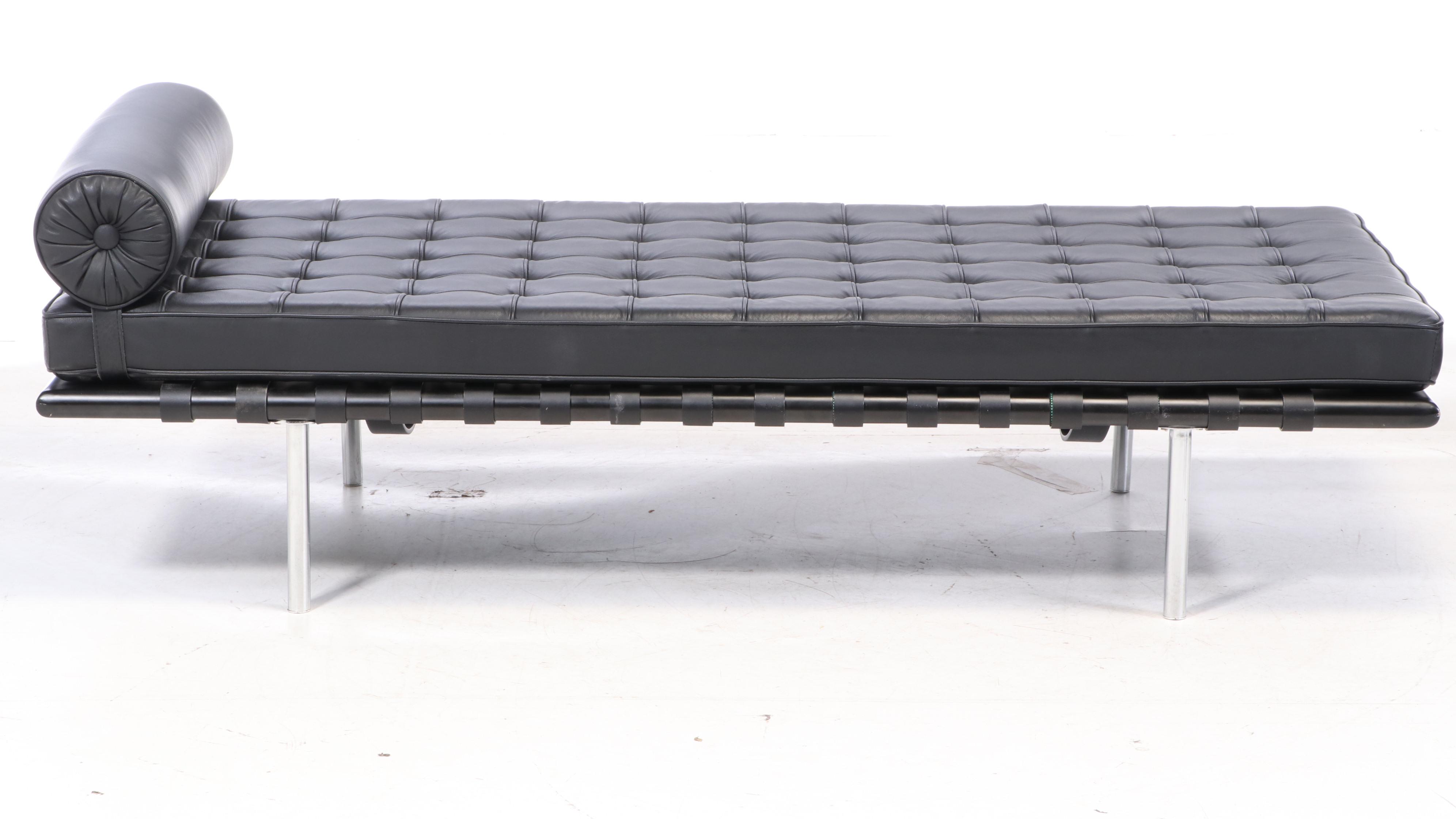 Modernist "Barcelona" Style Black Leather Daybed