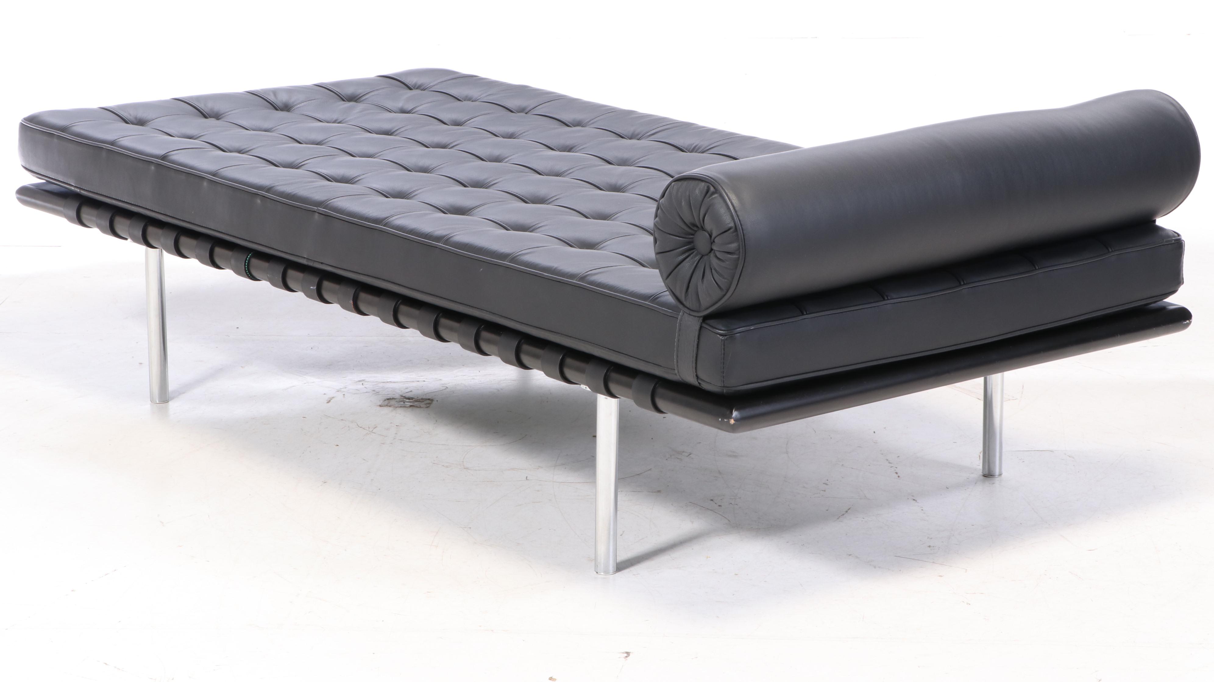 Modernist "Barcelona" Style Black Leather Daybed