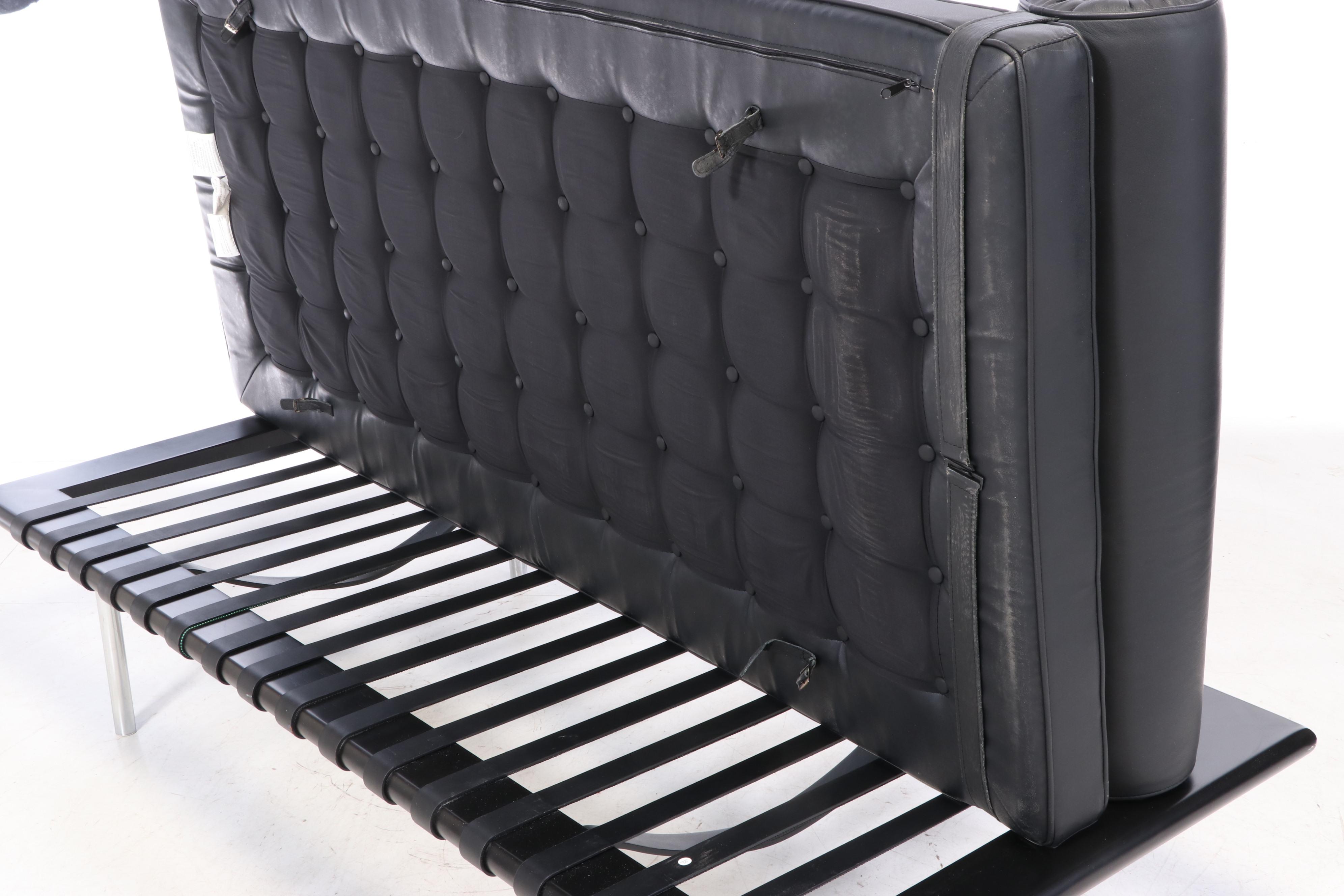 Modernist "Barcelona" Style Black Leather Daybed