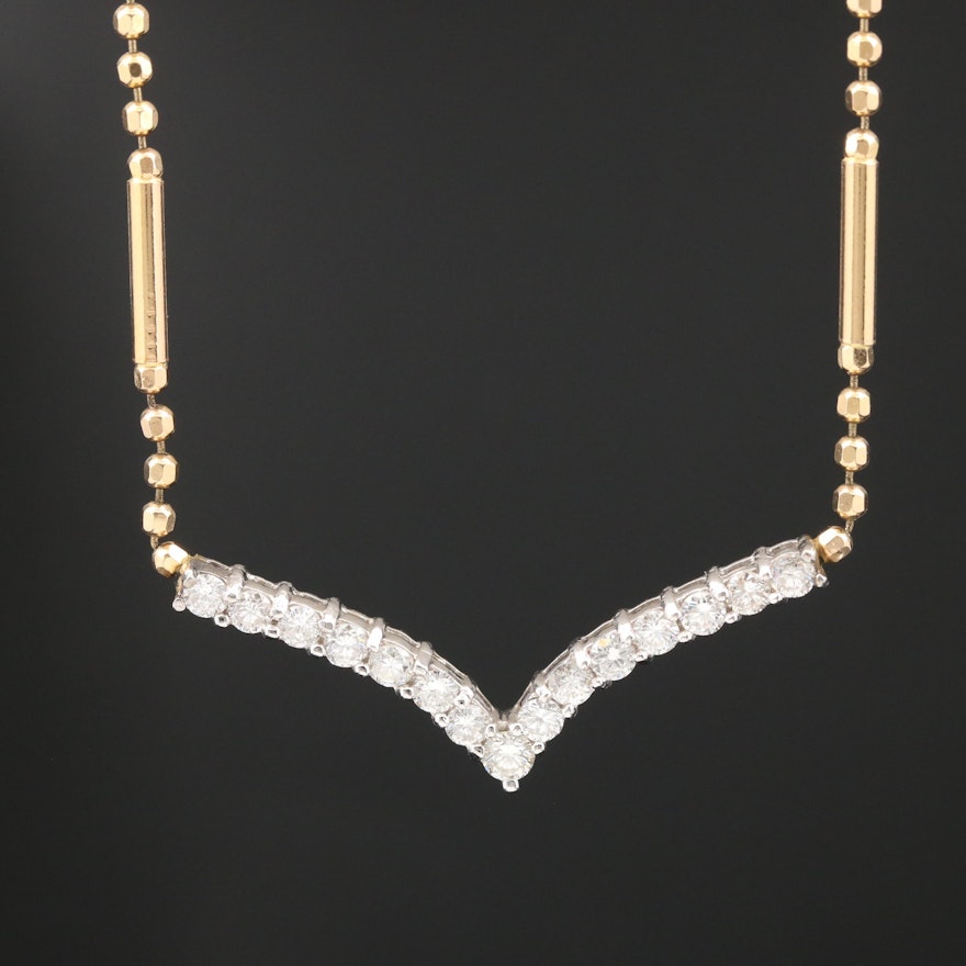 14K Diamond Stationary Chevron Pendant Necklace
