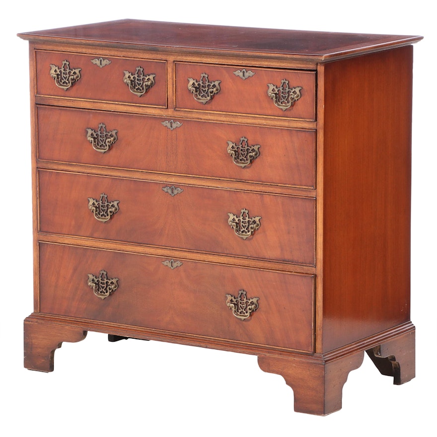 Colonial Style Walnut Finish Chest of Drawers, Late 20th Century