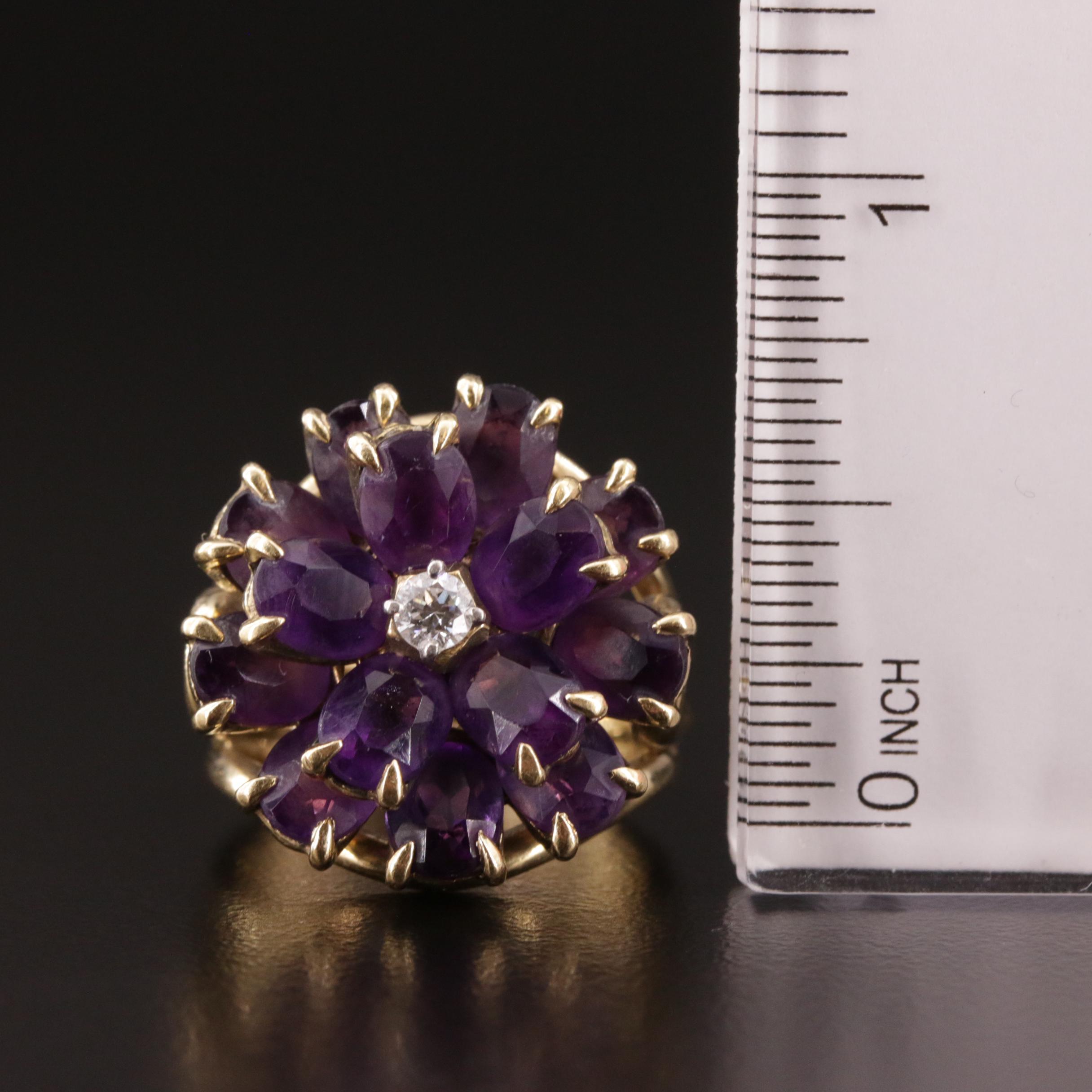 1960s Tiffany & Co. 18K Diamond and Amethyst Flower Ring