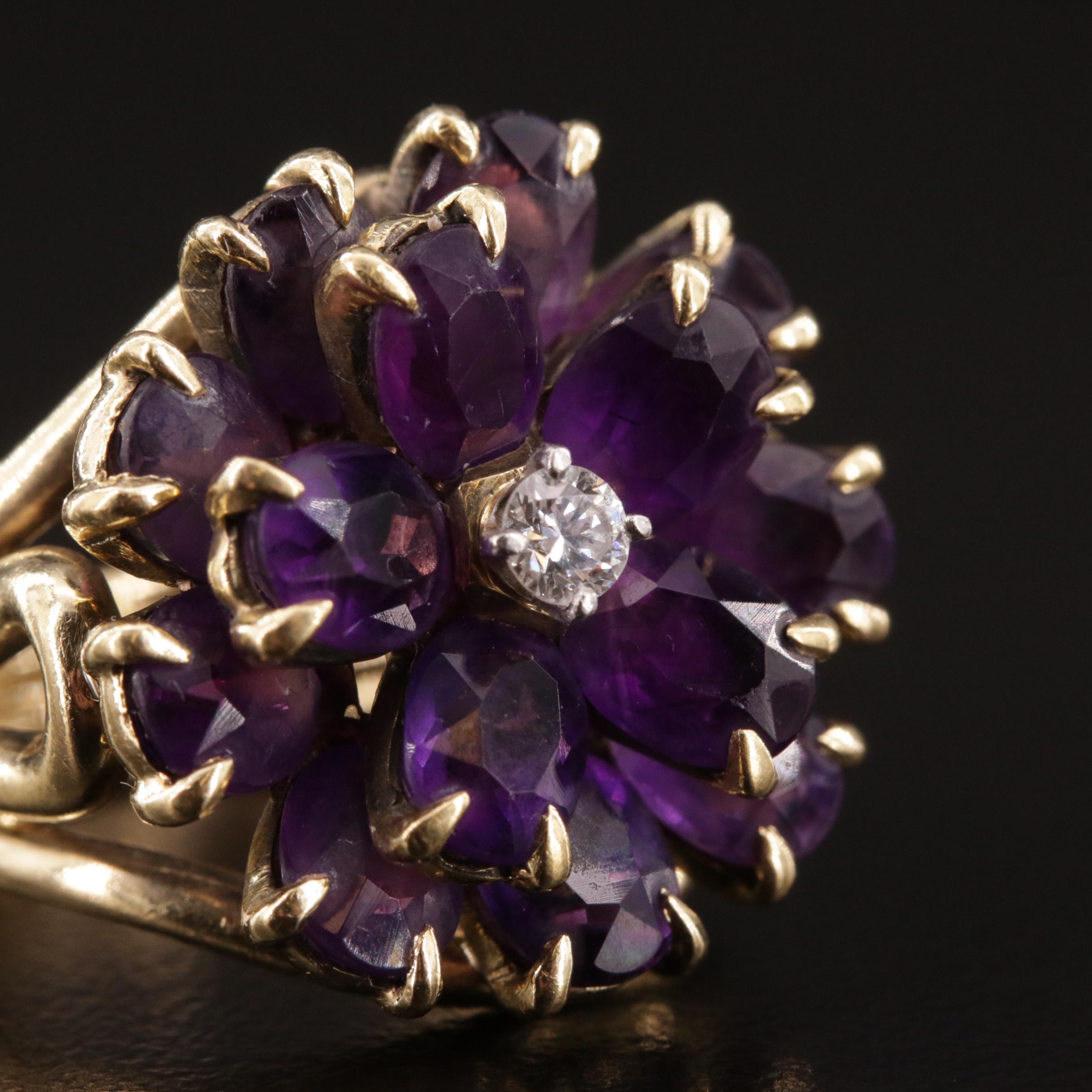 1960s Tiffany & Co. 18K Diamond and Amethyst Flower Ring