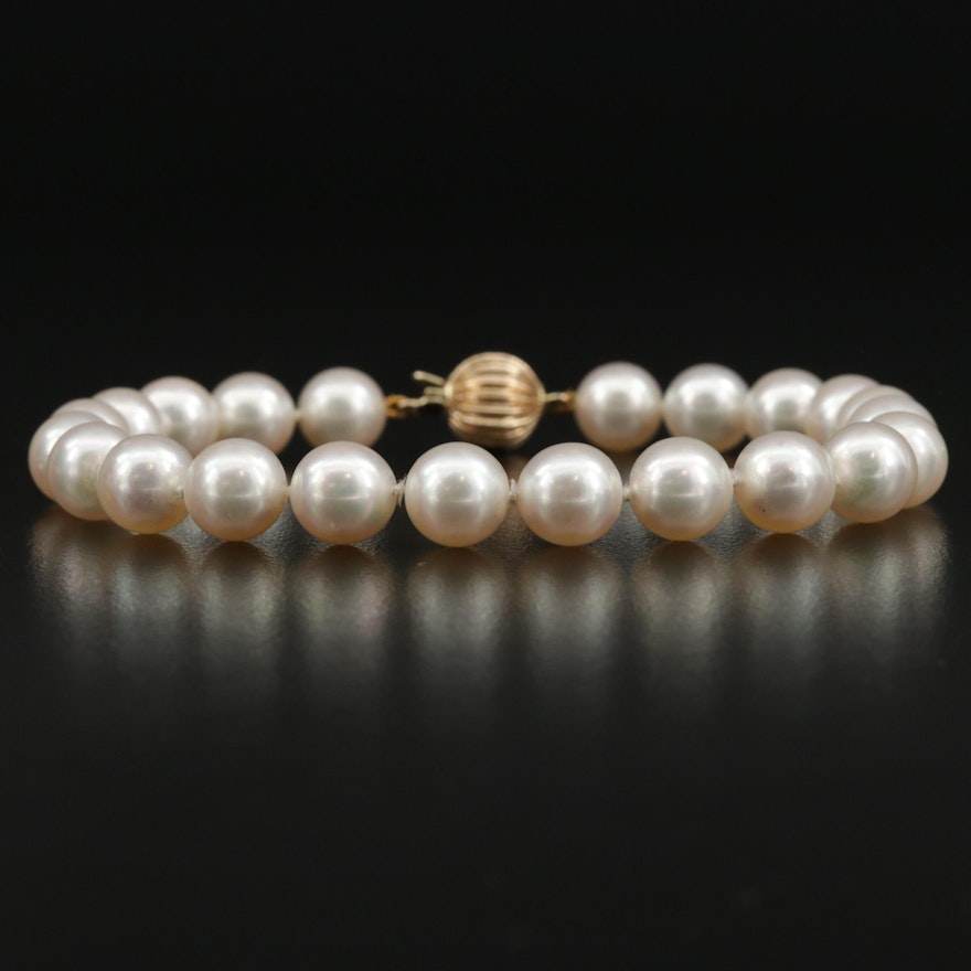 Pearl Bracelet with 14K Gold Fluted Clasp