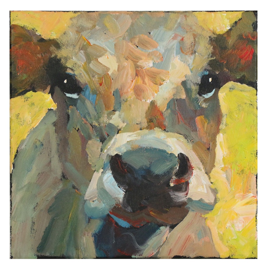 Elle Raines Acrylic Painting of Cow