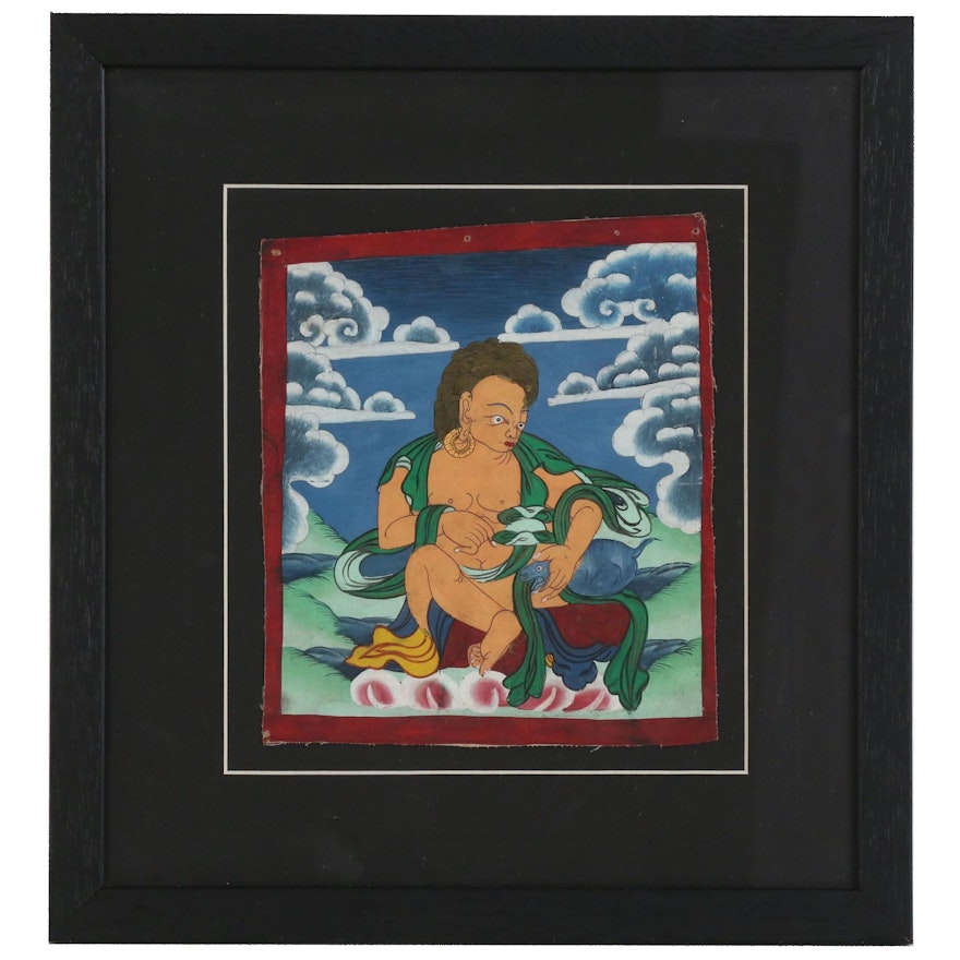 Tibetan Gouache Painting of Buddhist Figure