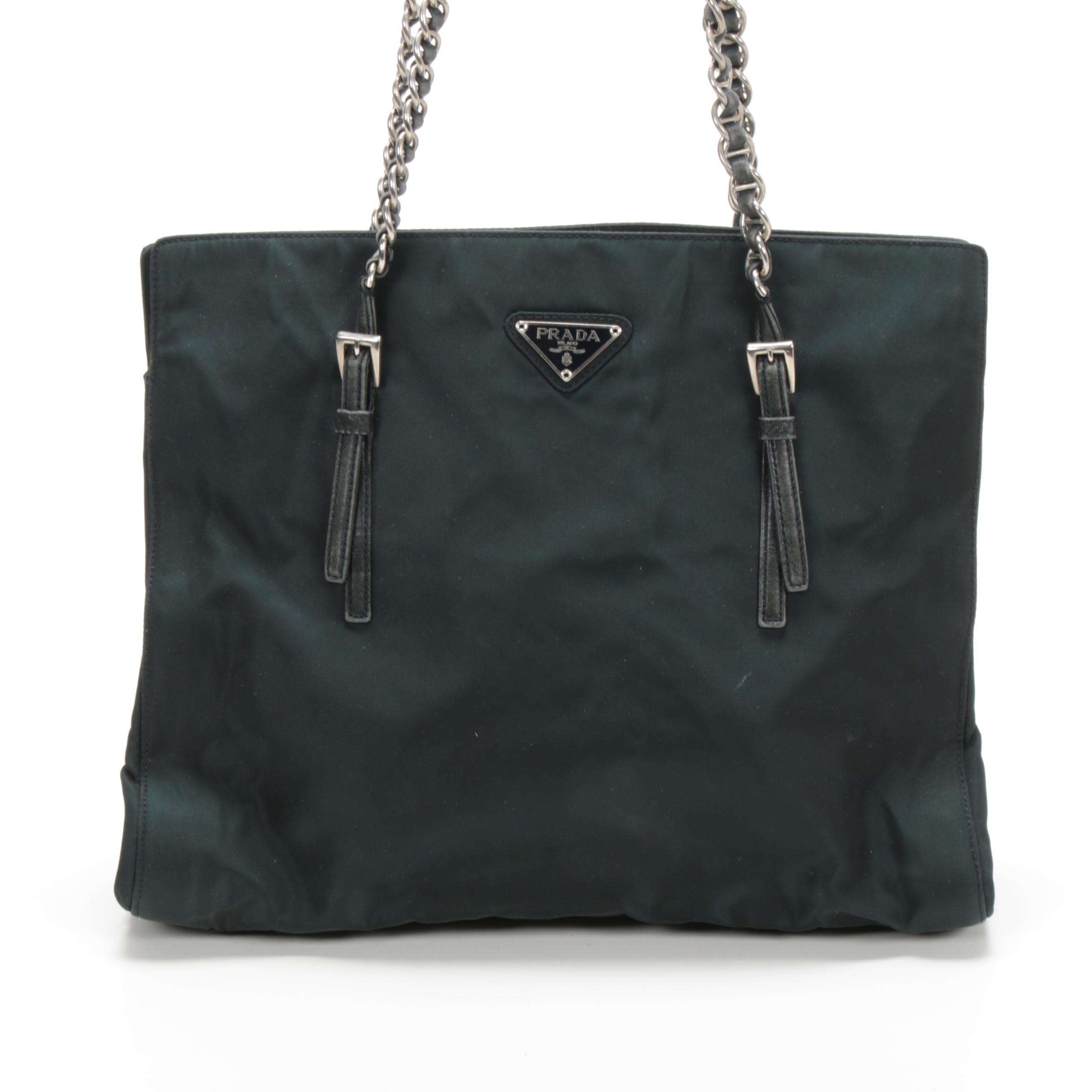 Prada Chain Strap Shoulder Bag in Black Tessuto Nylon