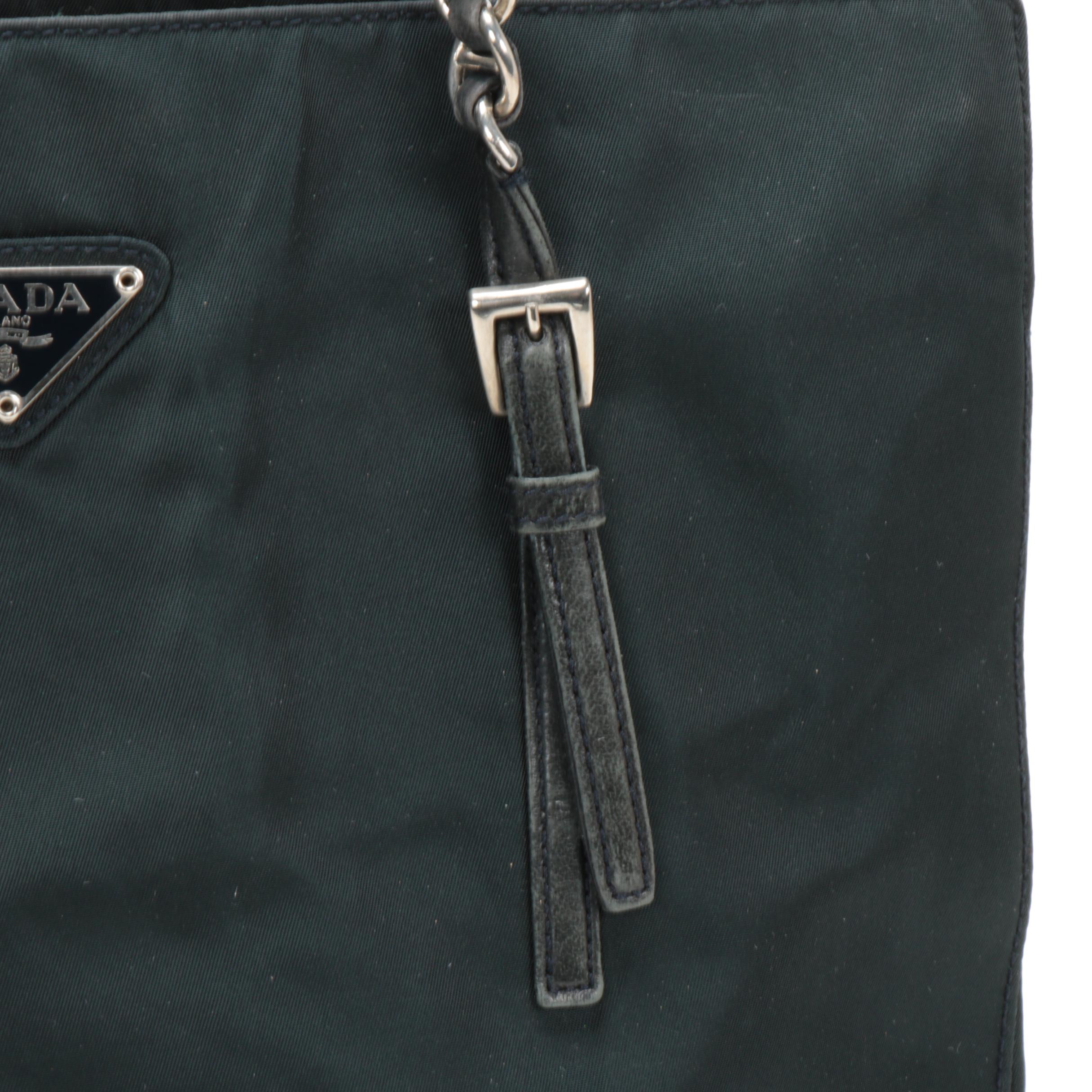 Prada Chain Strap Shoulder Bag in Black Tessuto Nylon