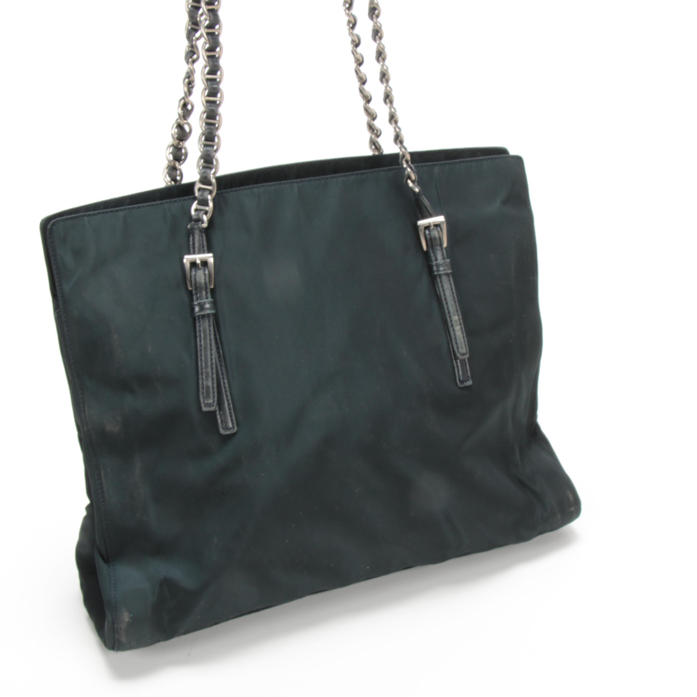 Prada Chain Strap Shoulder Bag in Black Tessuto Nylon