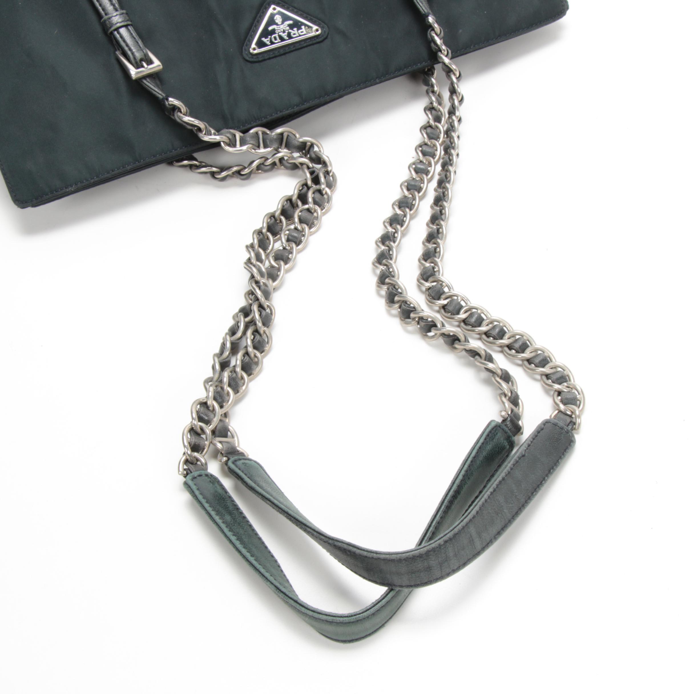 Prada Chain Strap Shoulder Bag in Black Tessuto Nylon