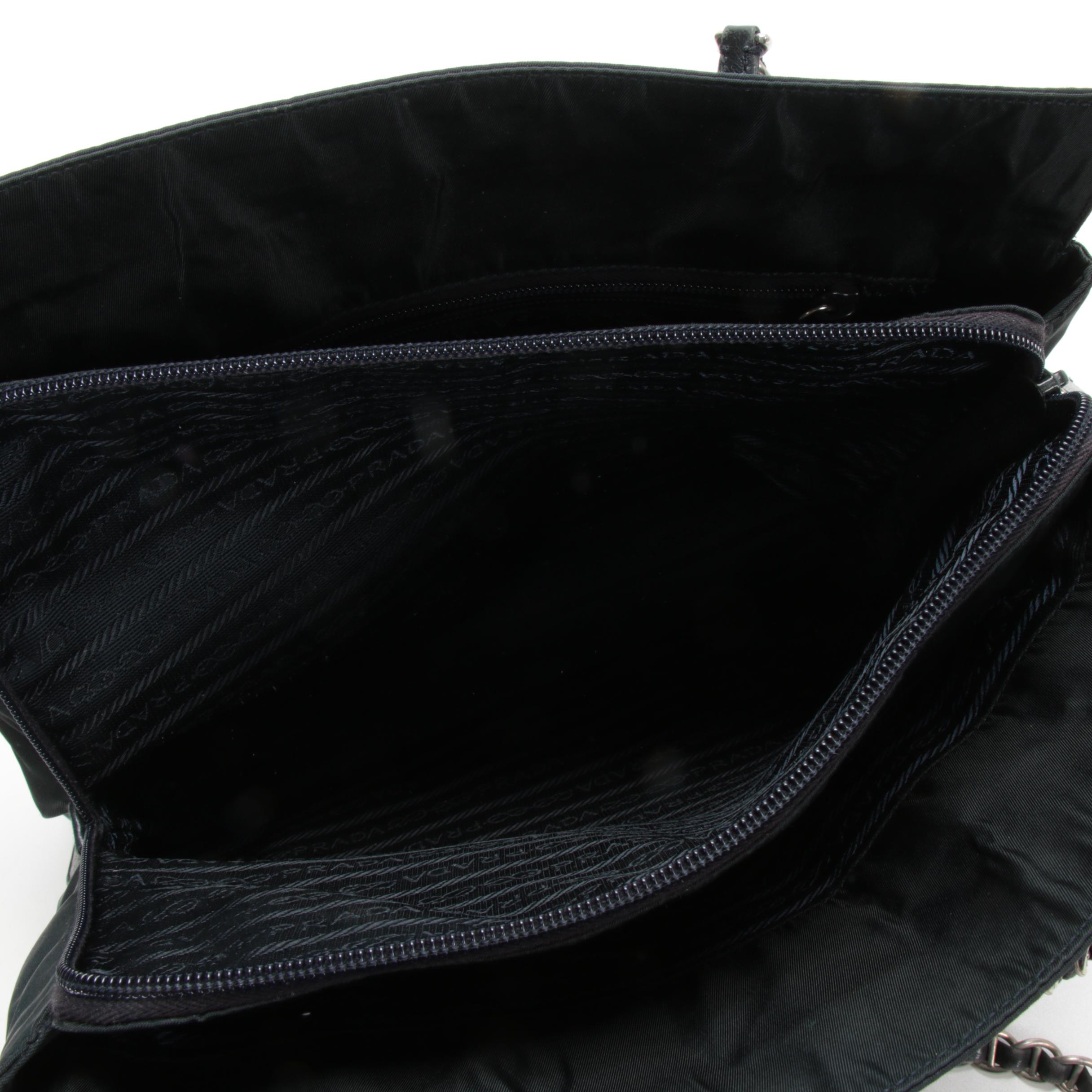 Prada Chain Strap Shoulder Bag in Black Tessuto Nylon