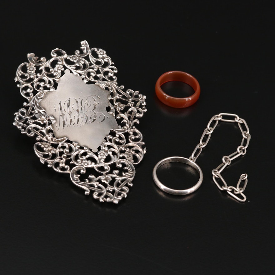 Sterling Silver Rings and Brooch Including Agate