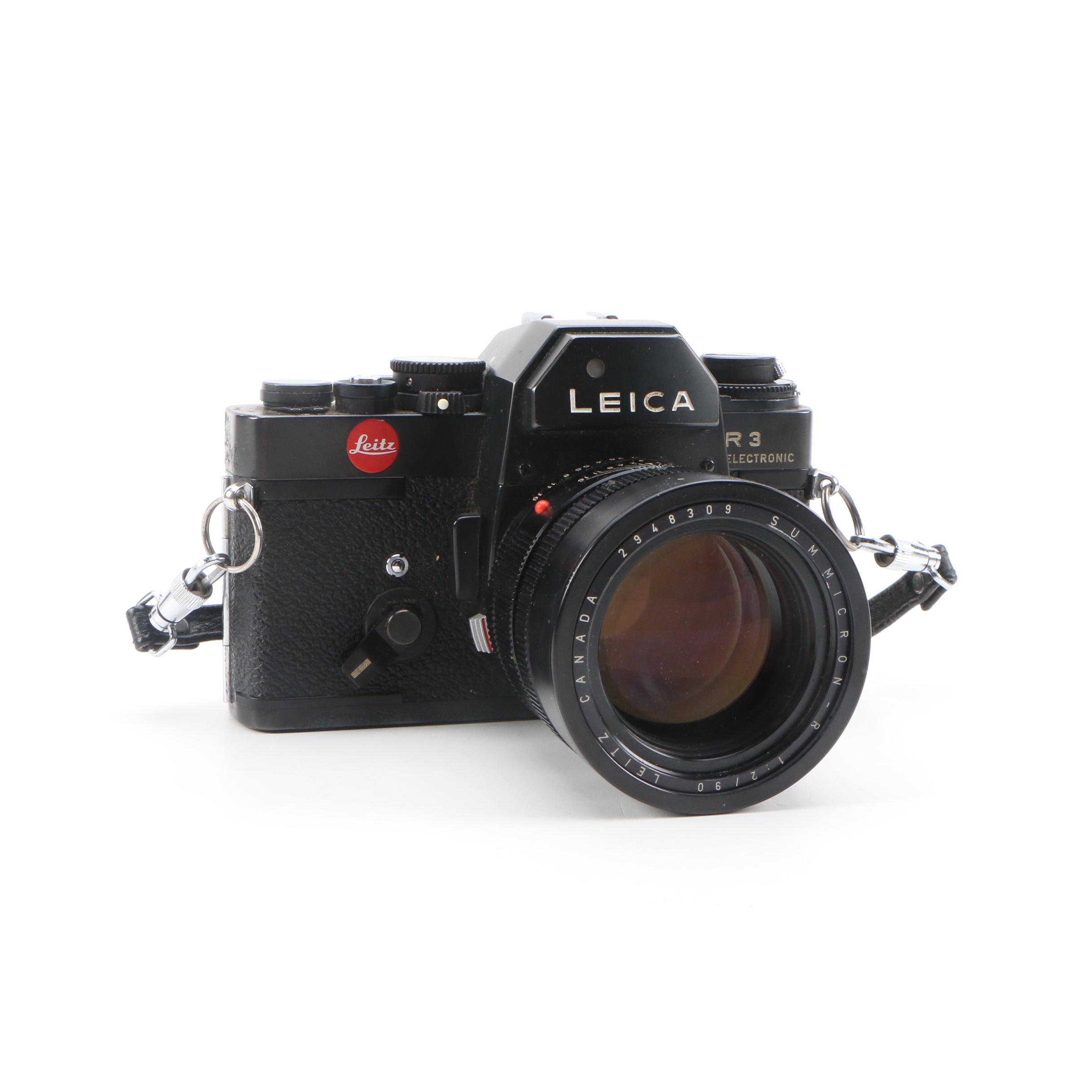 Leica R3 35mm SLR Camera with Leitz Summicron-R 90mm f/2 Lens and Leather Case