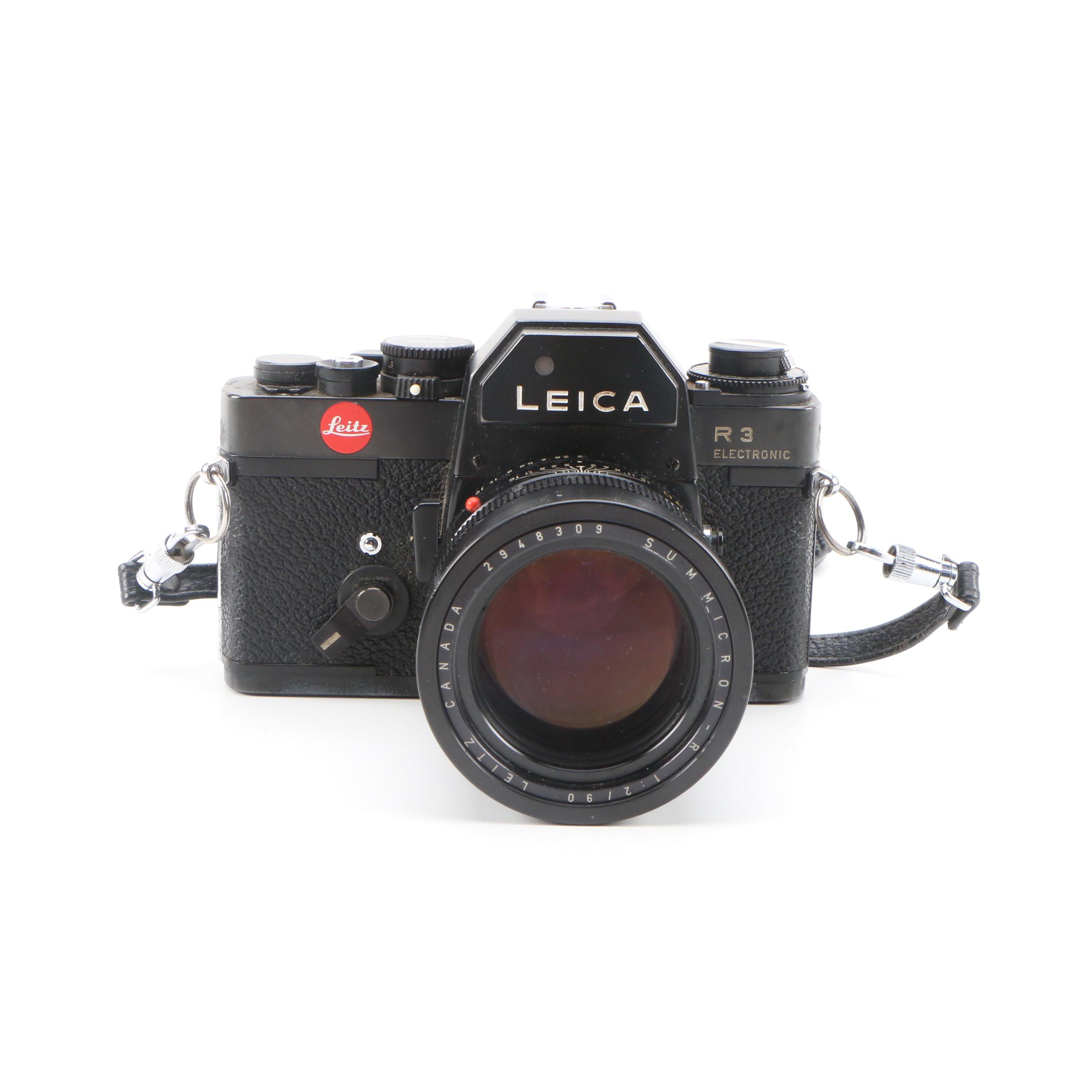 Leica R3 35mm SLR Camera with Leitz Summicron-R 90mm f/2 Lens and Leather Case