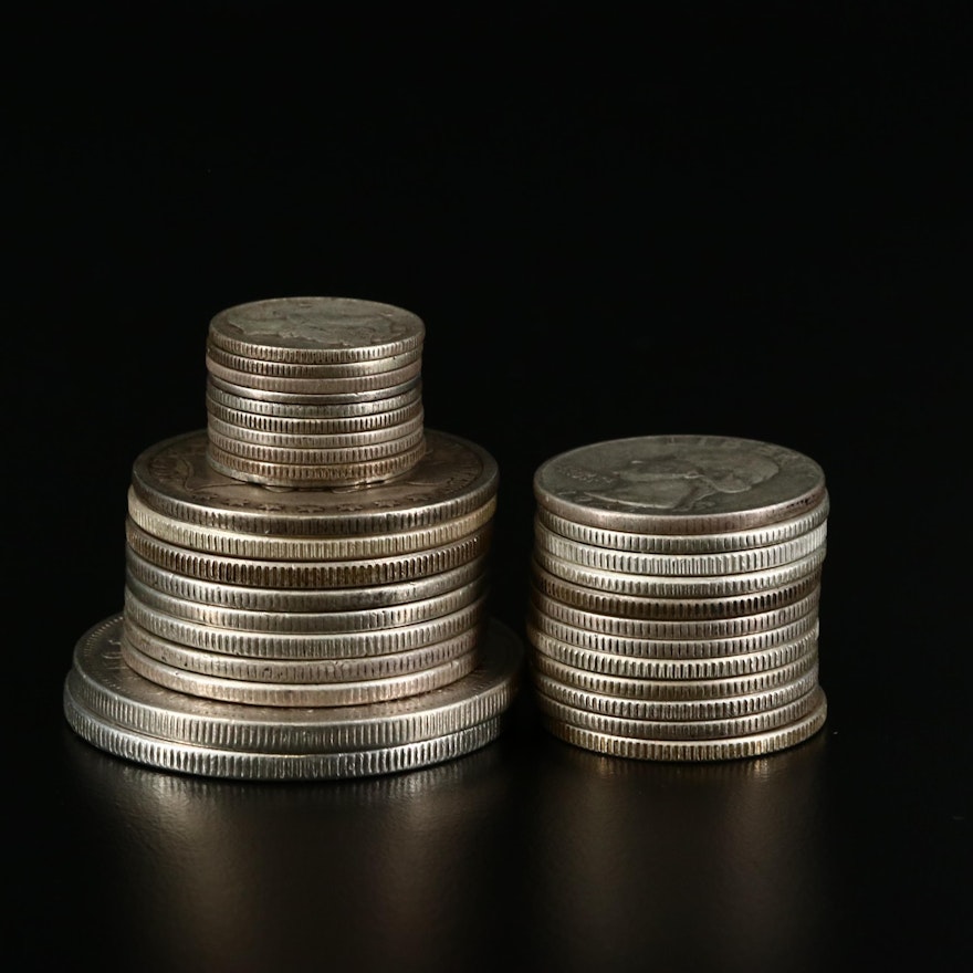 Ten Dollar Face Value Grouping of Antique to Vintage U.S. Silver Coins