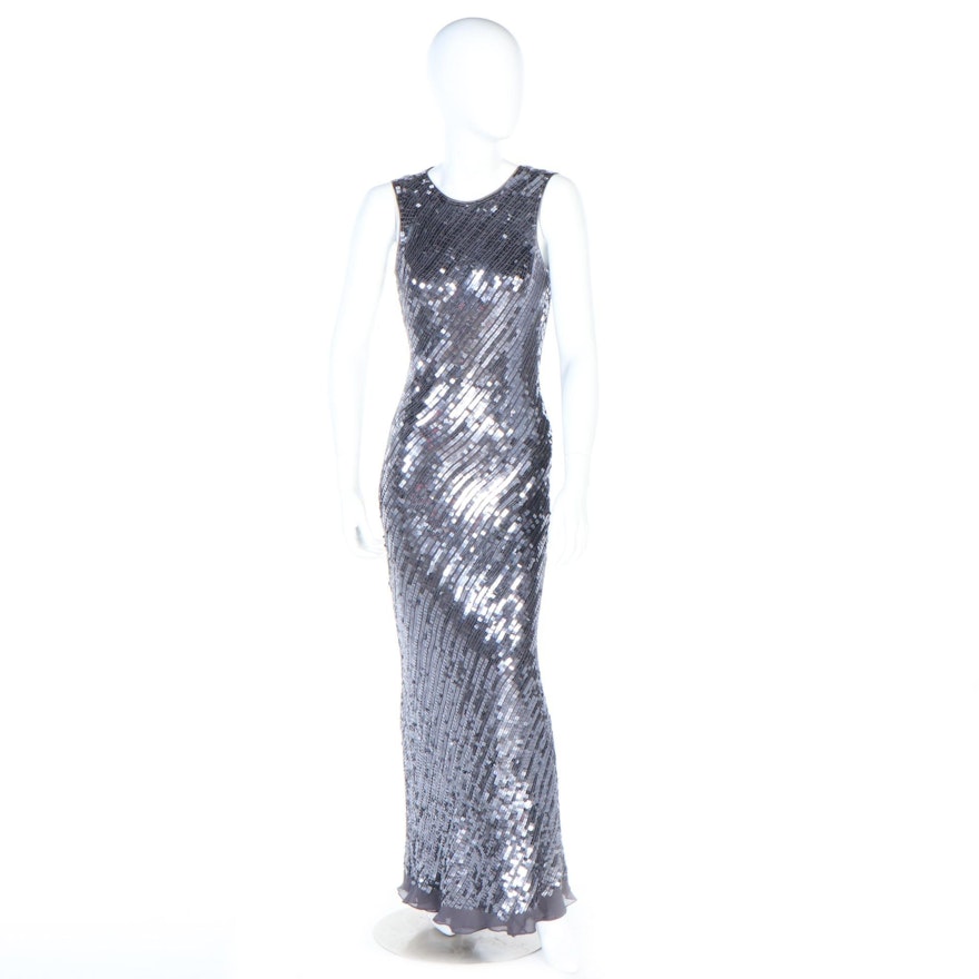 Jovani New York Sequined Silk Sleeveless Maxi Evening Gown