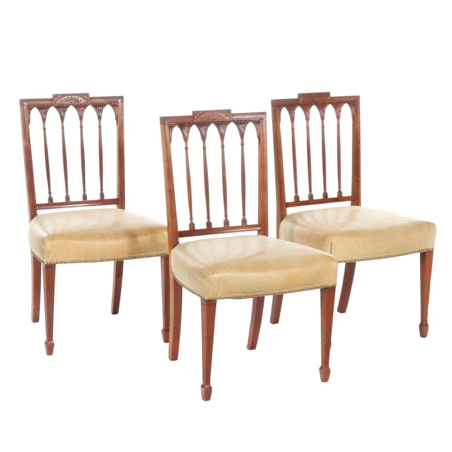 George III Style Leather Upholstered Side Chairs, Mid to Late 20th Century