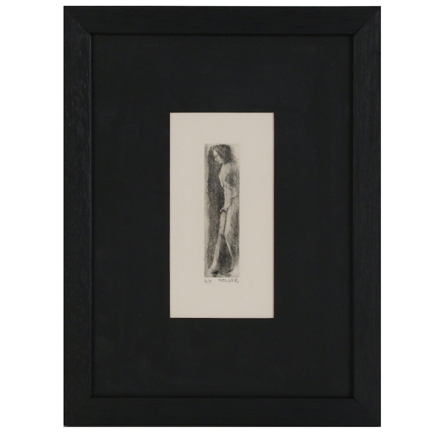 Franklin Folger Intaglio Print "Art Academy Model - Self-Nude", 1966