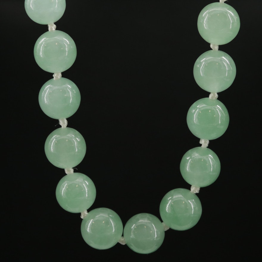 Jadeite Beaded Necklace with 14K Gold Clasp