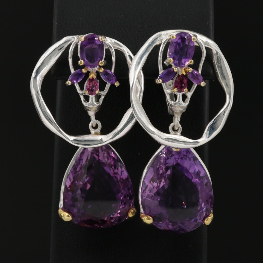 Sterling Silver Amethyst and Rhodolite Garnet Dangle Earrings