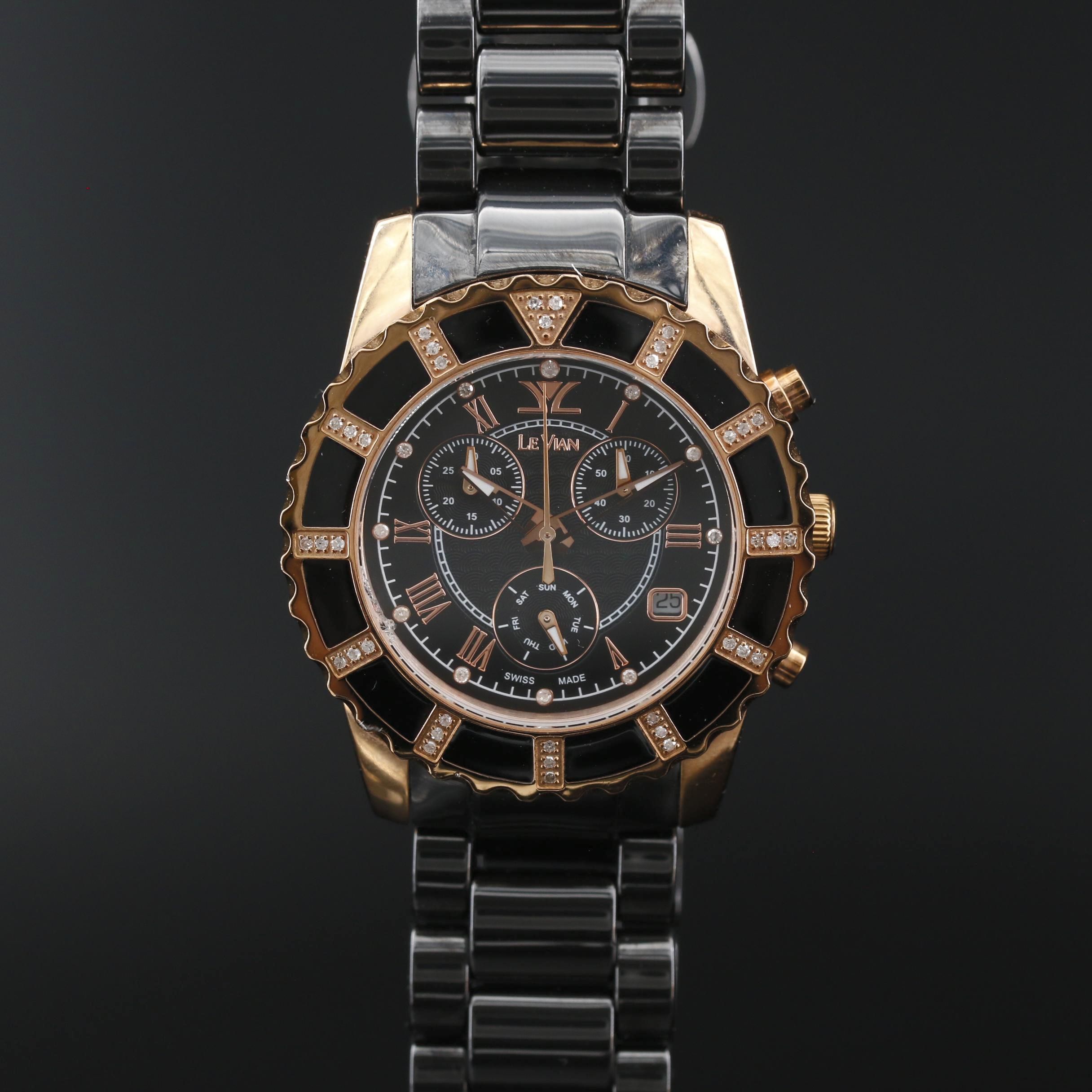 Le Vian Swiss Chrono Diamond Bezel Ceramic and Stainless Steel Watch