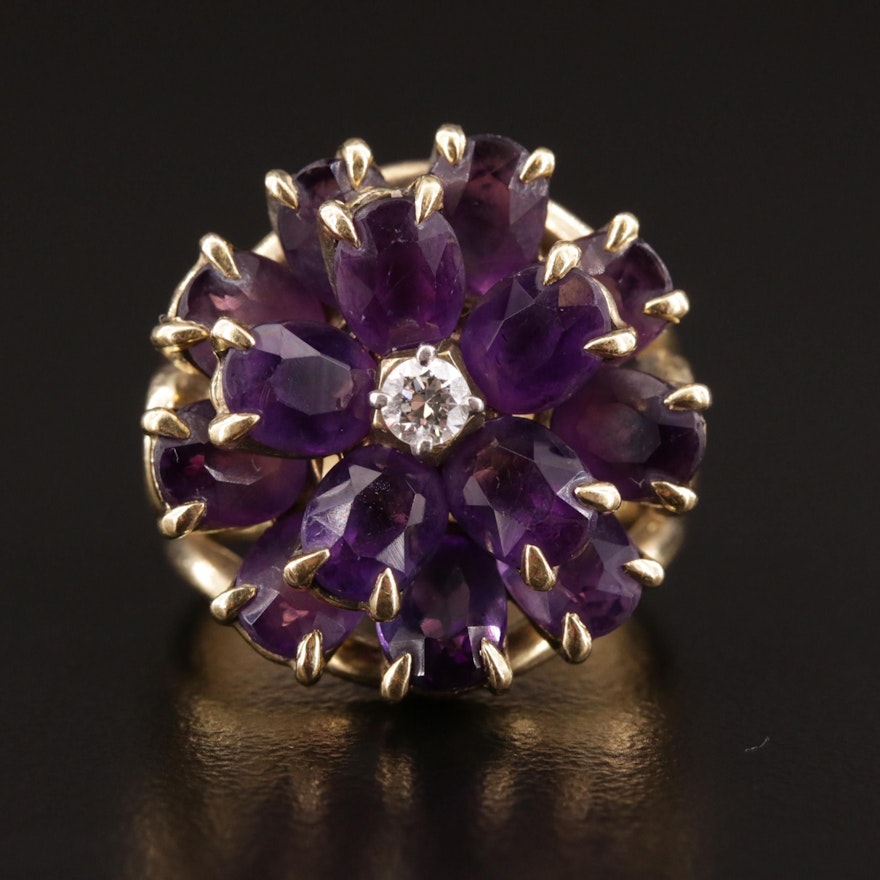1960s Tiffany & Co. 18K Diamond and Amethyst Flower Ring