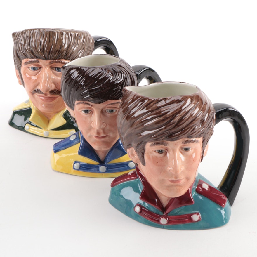 Royal Doulton "The Beatles" John, Paul, and Ringo Porcelain Character Mugs