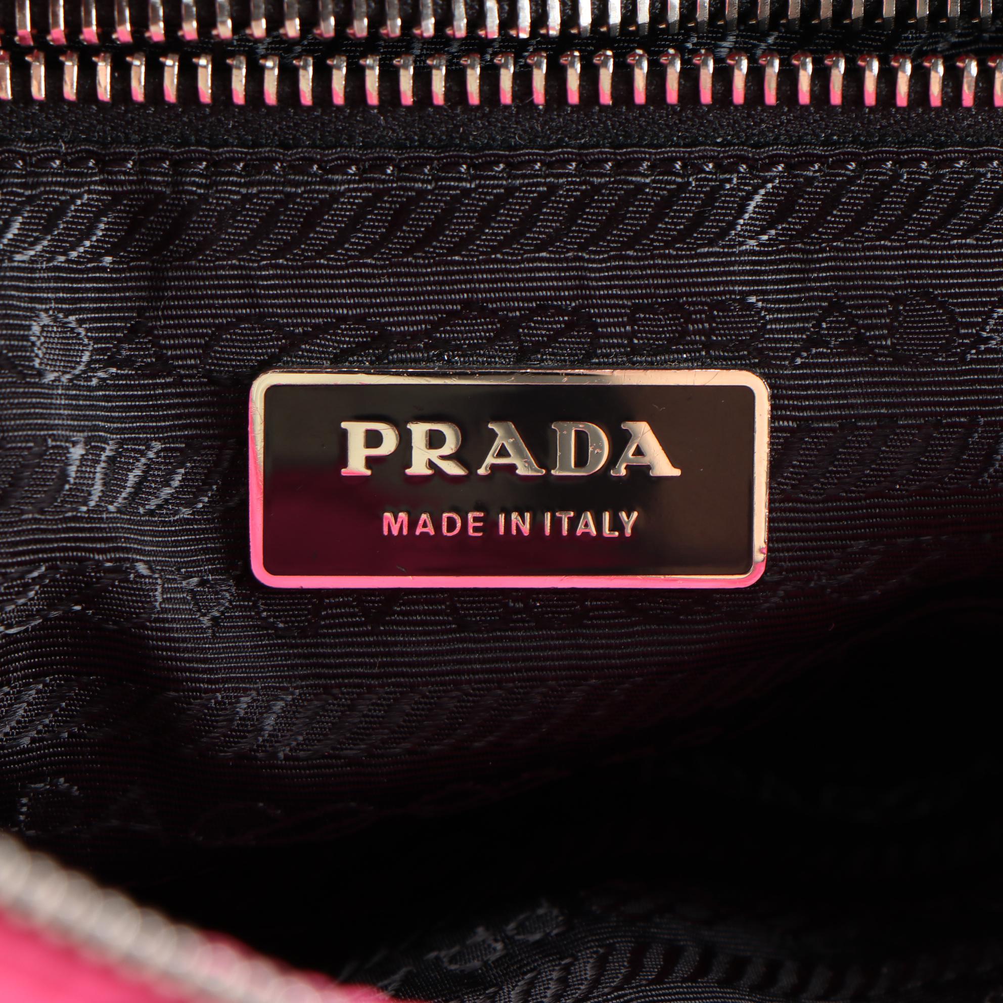 Prada Fuchsia Quilted Nylon and Black Leather Trimmed Chain Strap Shoulder Bag