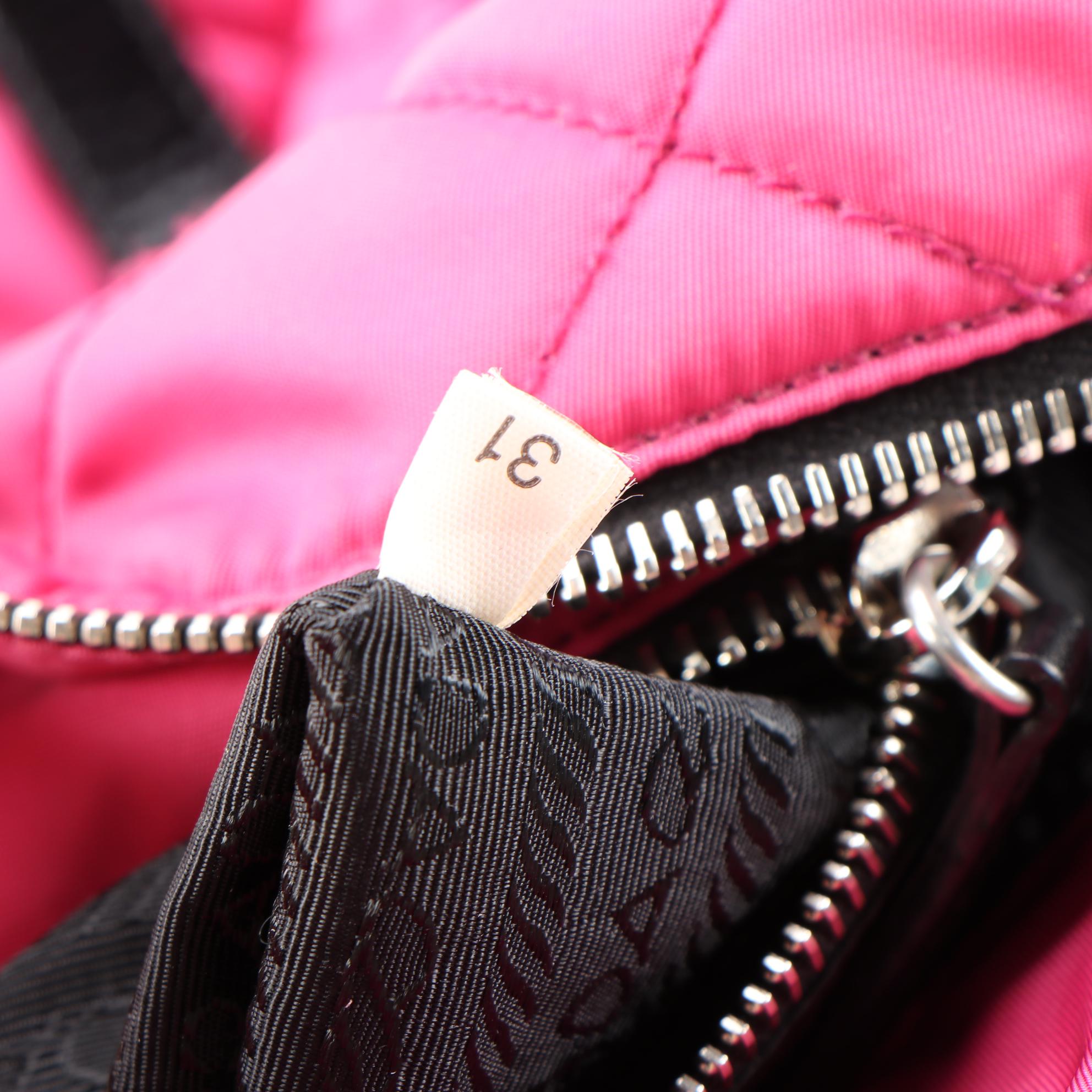 Prada Fuchsia Quilted Nylon and Black Leather Trimmed Chain Strap Shoulder Bag