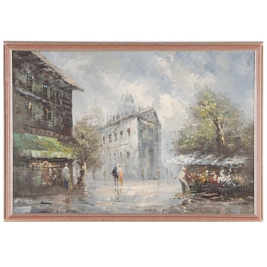 Oil Painting of a Parisian Street Scene