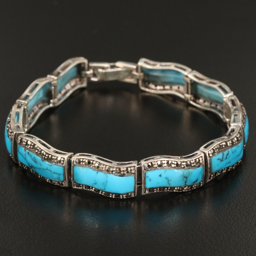 Sterling Turquoise and Marcasite Bracelet