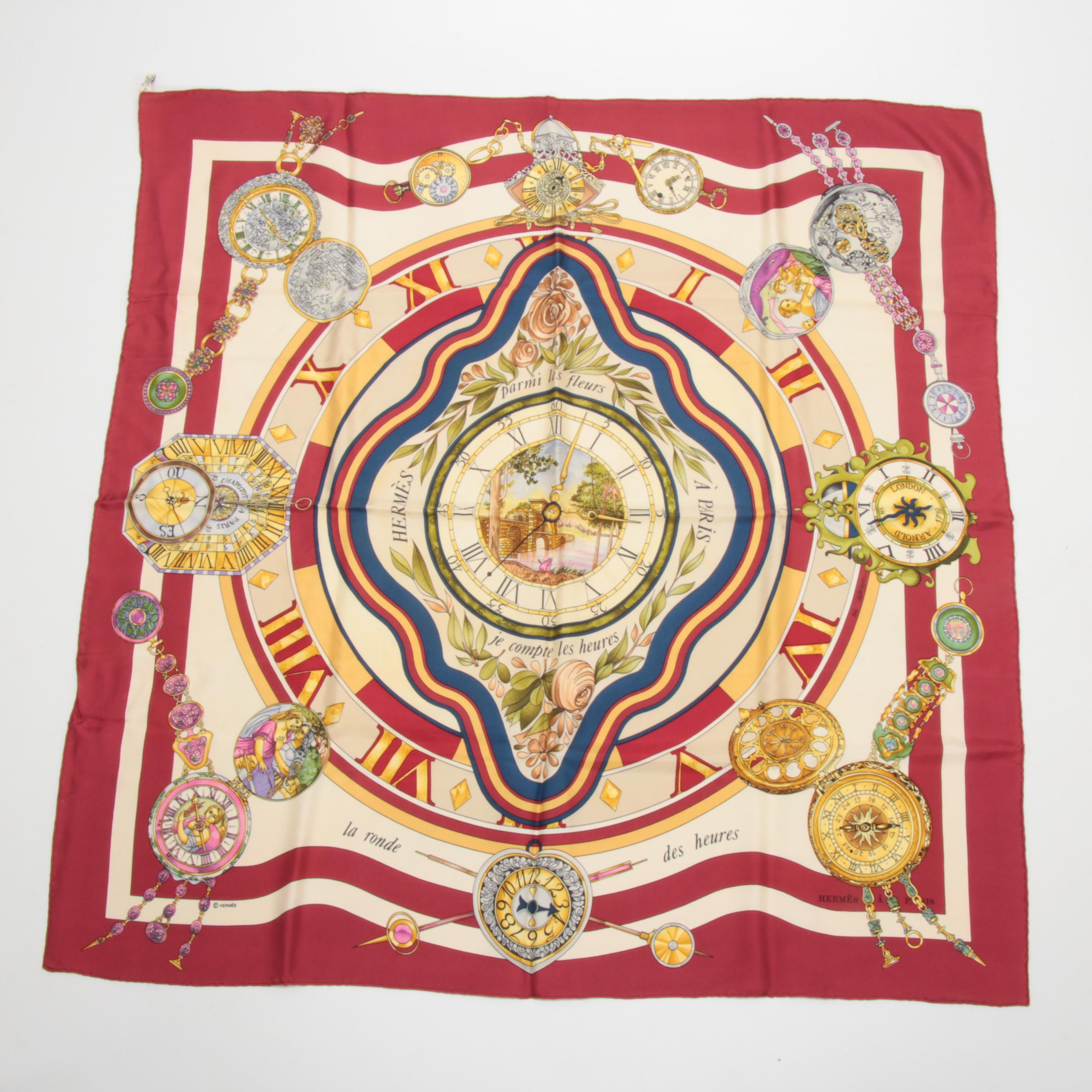 Hermès Paris "La Ronde Des Heures" Silk Scarf