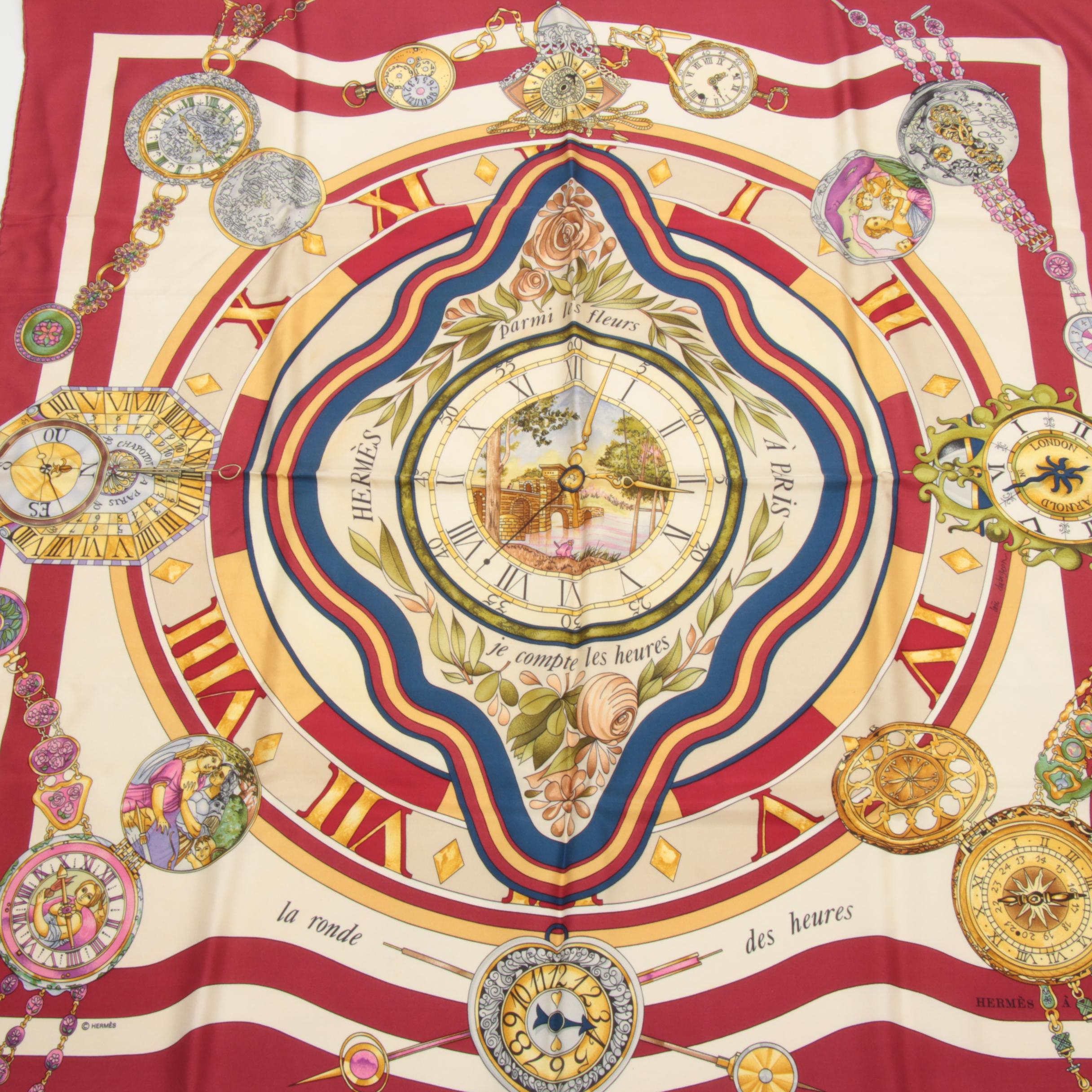 Hermès Paris "La Ronde Des Heures" Silk Scarf
