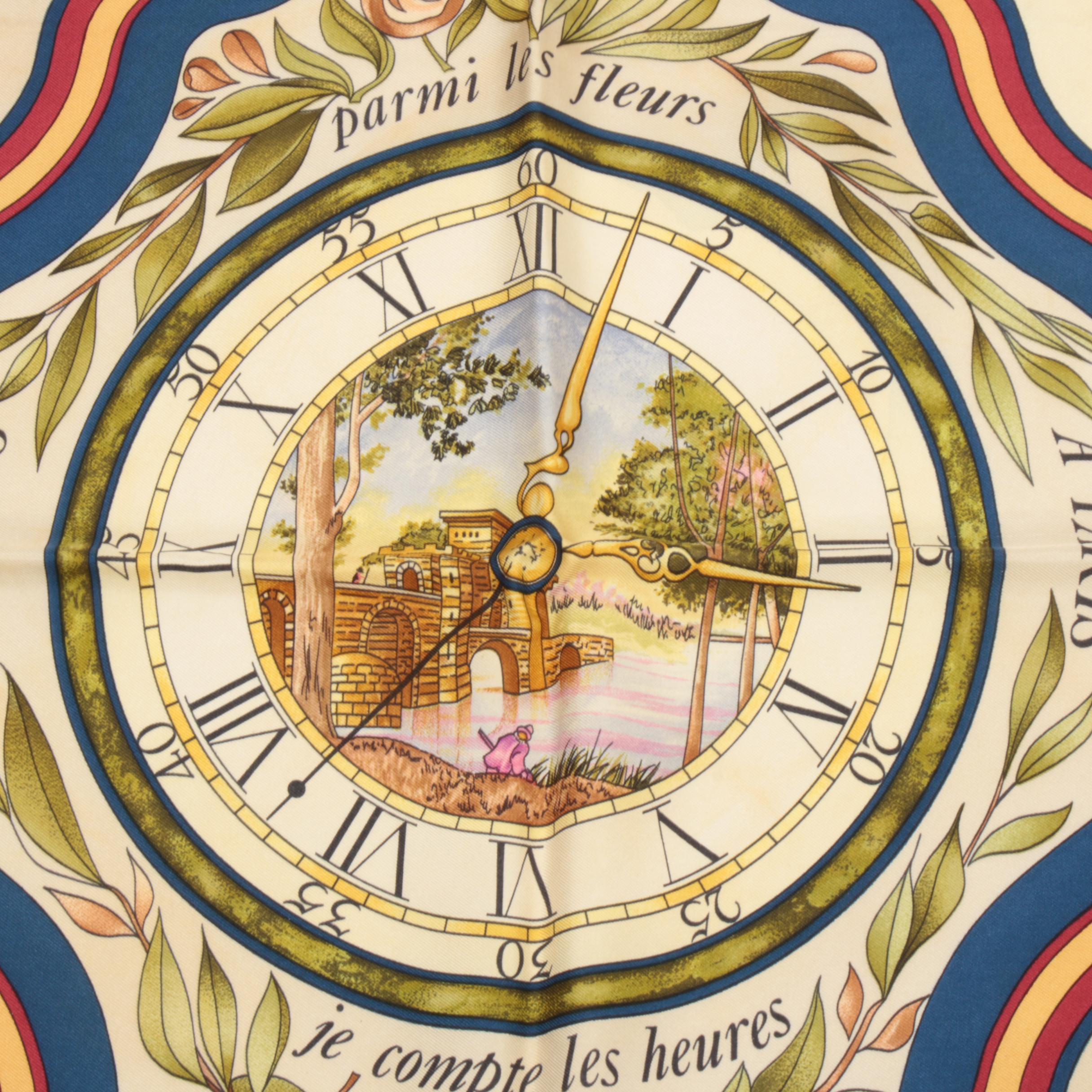 Hermès Paris "La Ronde Des Heures" Silk Scarf