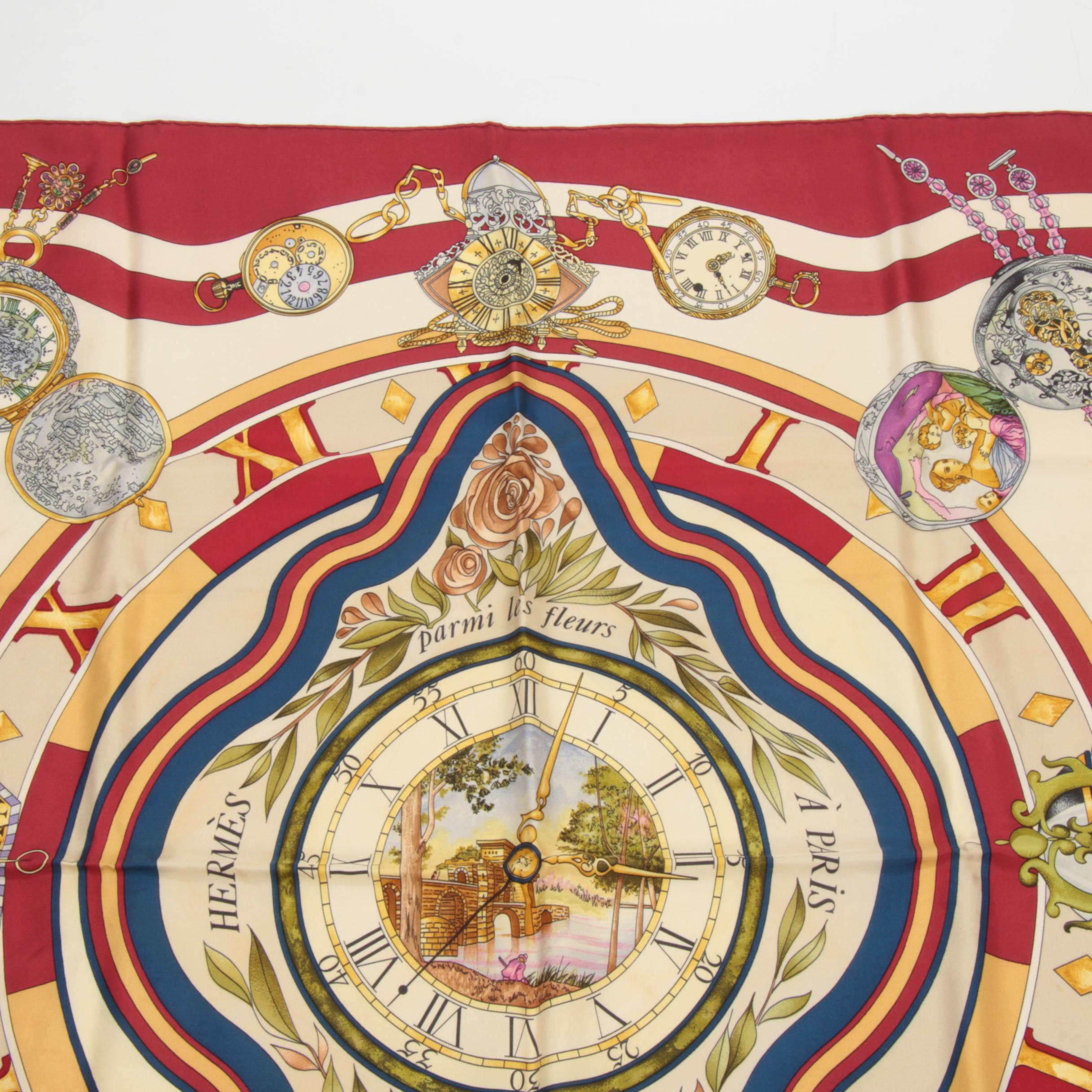 Hermès Paris "La Ronde Des Heures" Silk Scarf