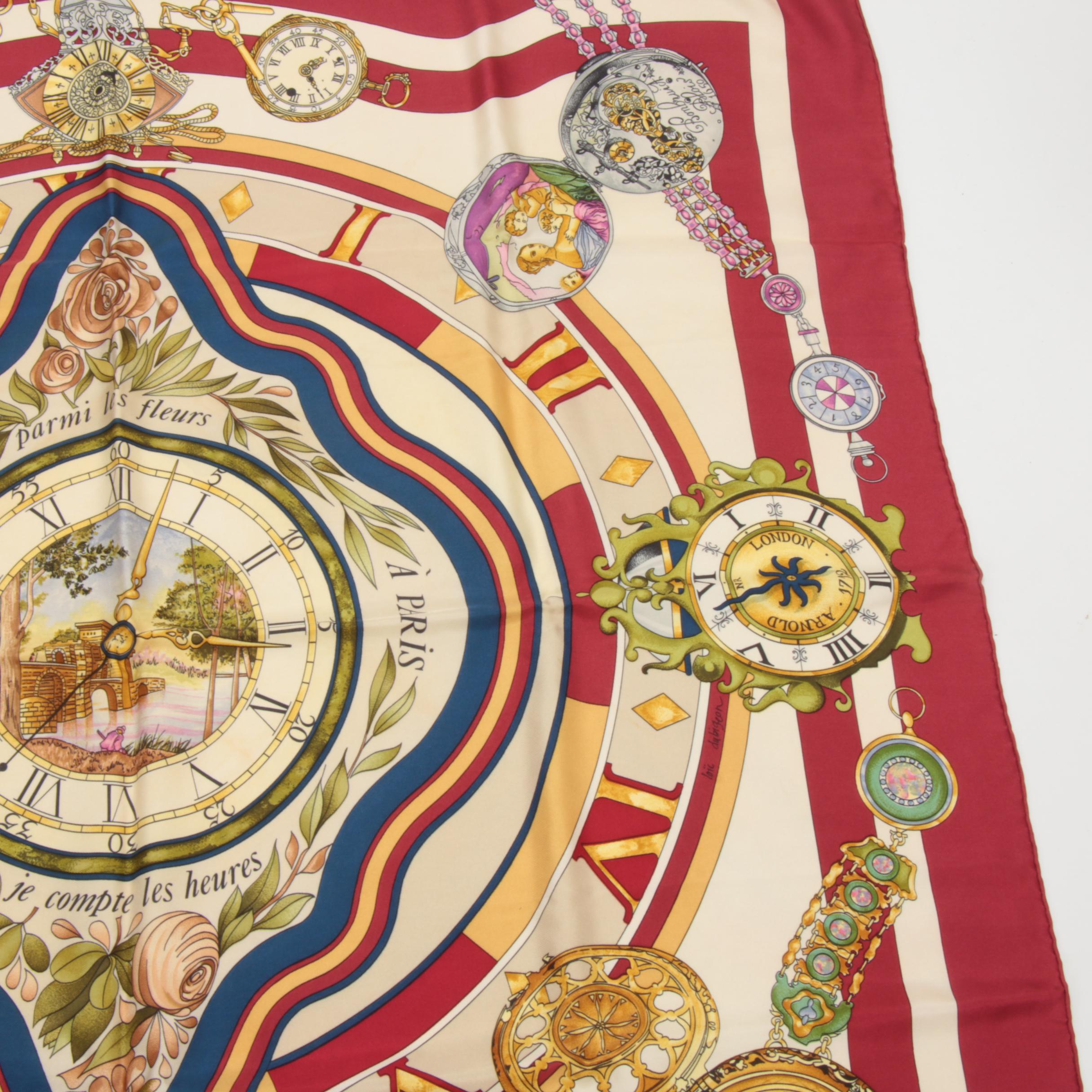 Hermès Paris "La Ronde Des Heures" Silk Scarf