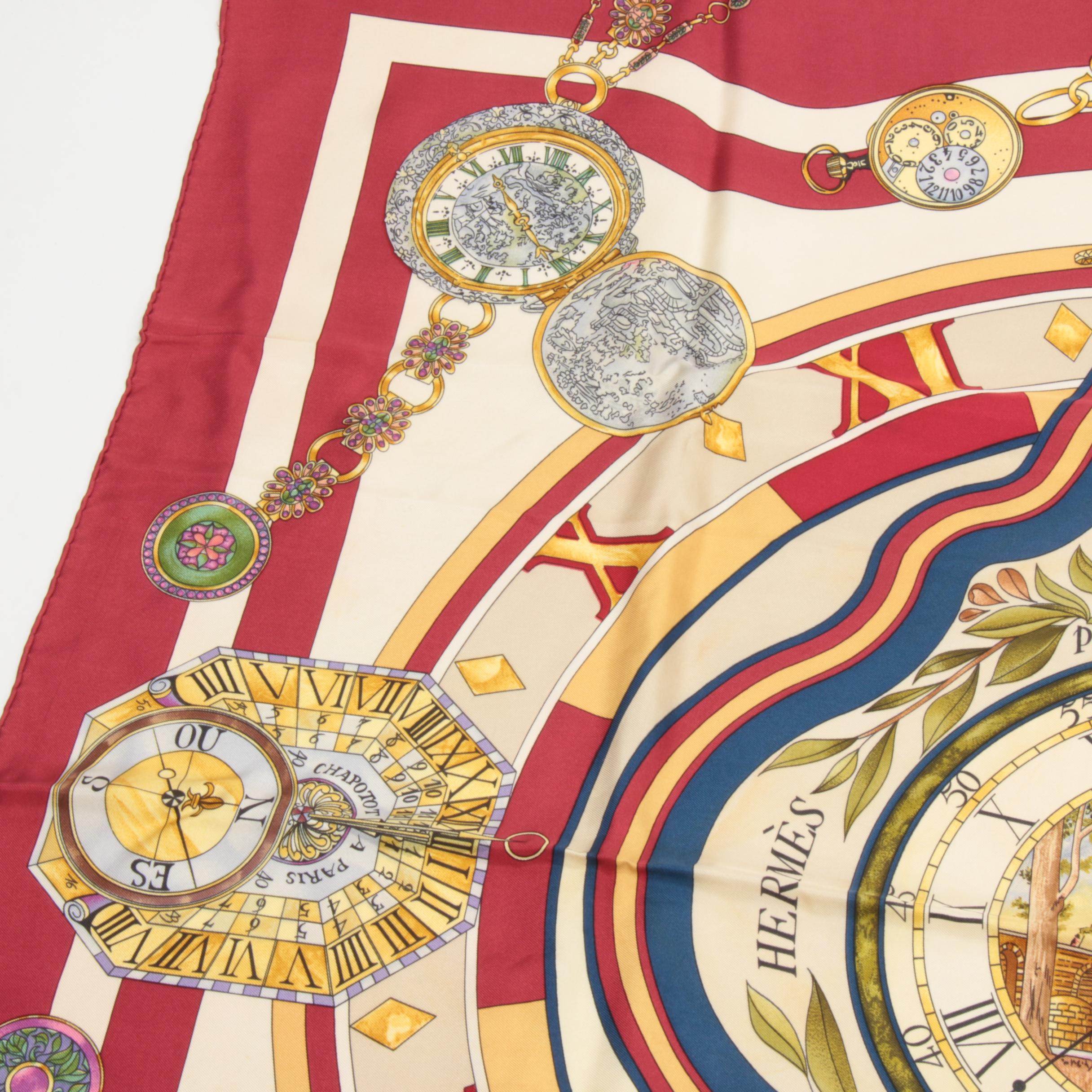 Hermès Paris "La Ronde Des Heures" Silk Scarf