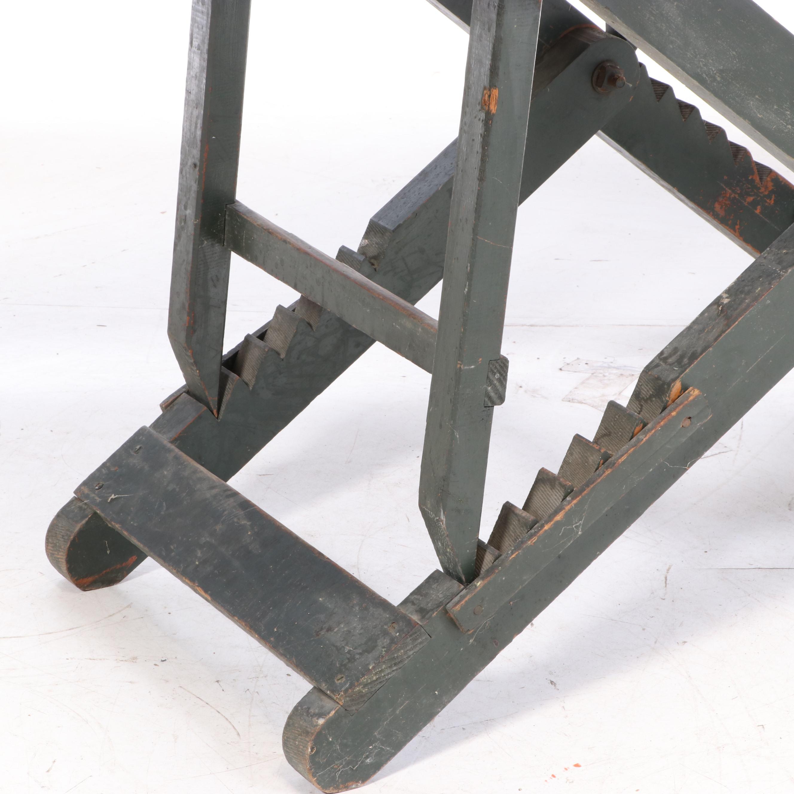 Industrial Green-Painted Folding and Adjustable Work Table with Fiberboard Top