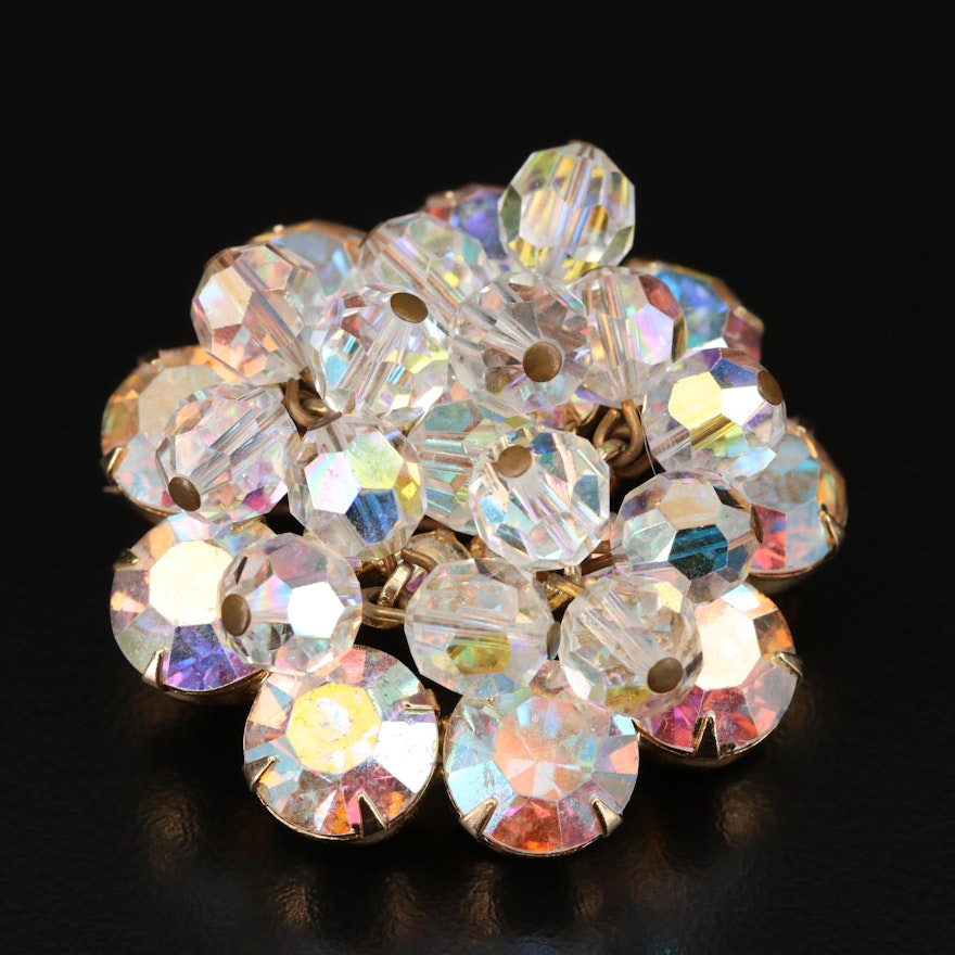 Vintage Aurora Borealis and Rhinestone Brooch