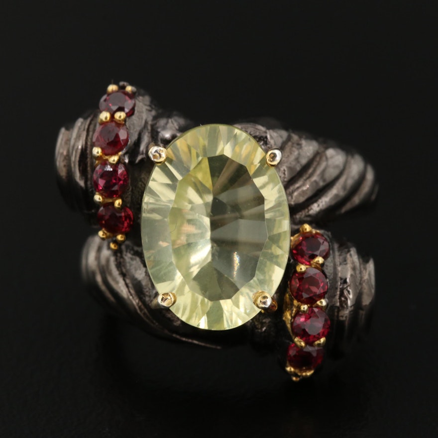 Sterling Citrine and Garnet Ring