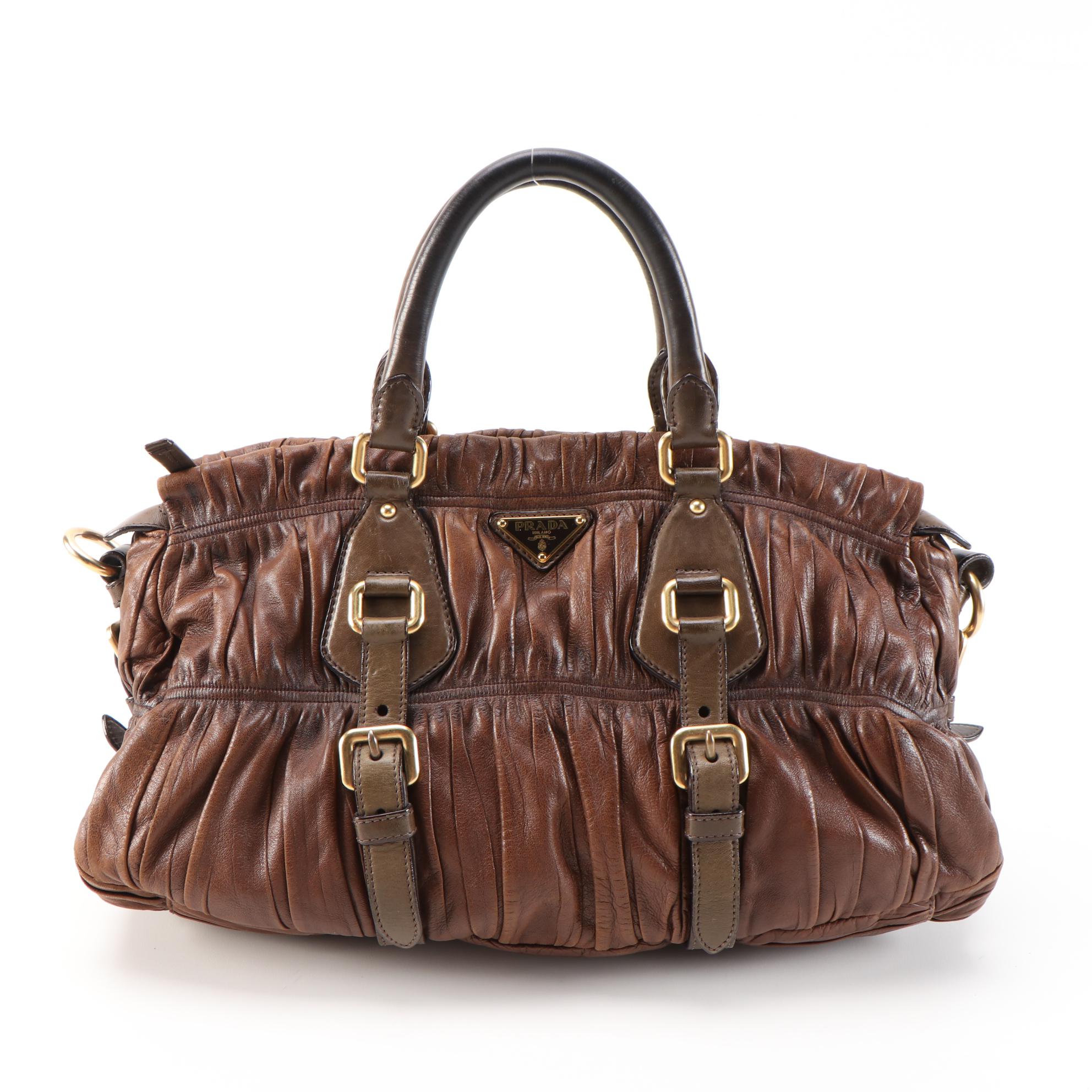 Prada Gaufre Satchel in Antiqued Effect Walnut Nappa Leather