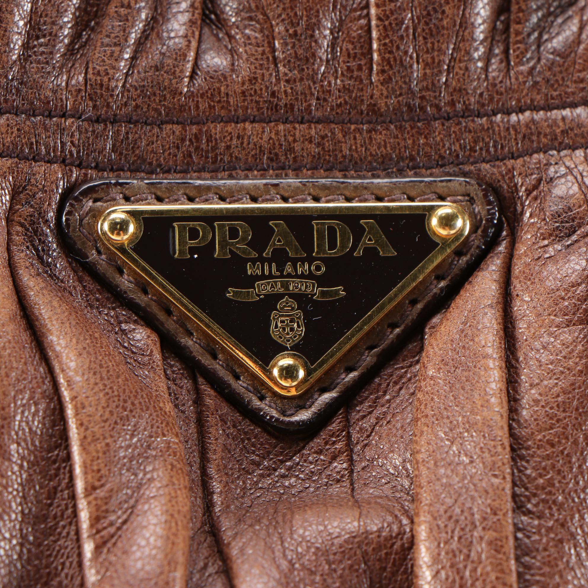 Prada Gaufre Satchel in Antiqued Effect Walnut Nappa Leather