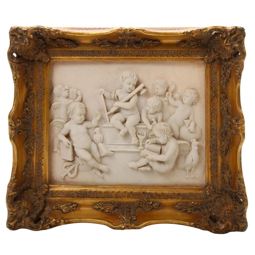 Enrico Braga Italian Marble Cherub Wall Plaque, Late 19th/Early 20th Century