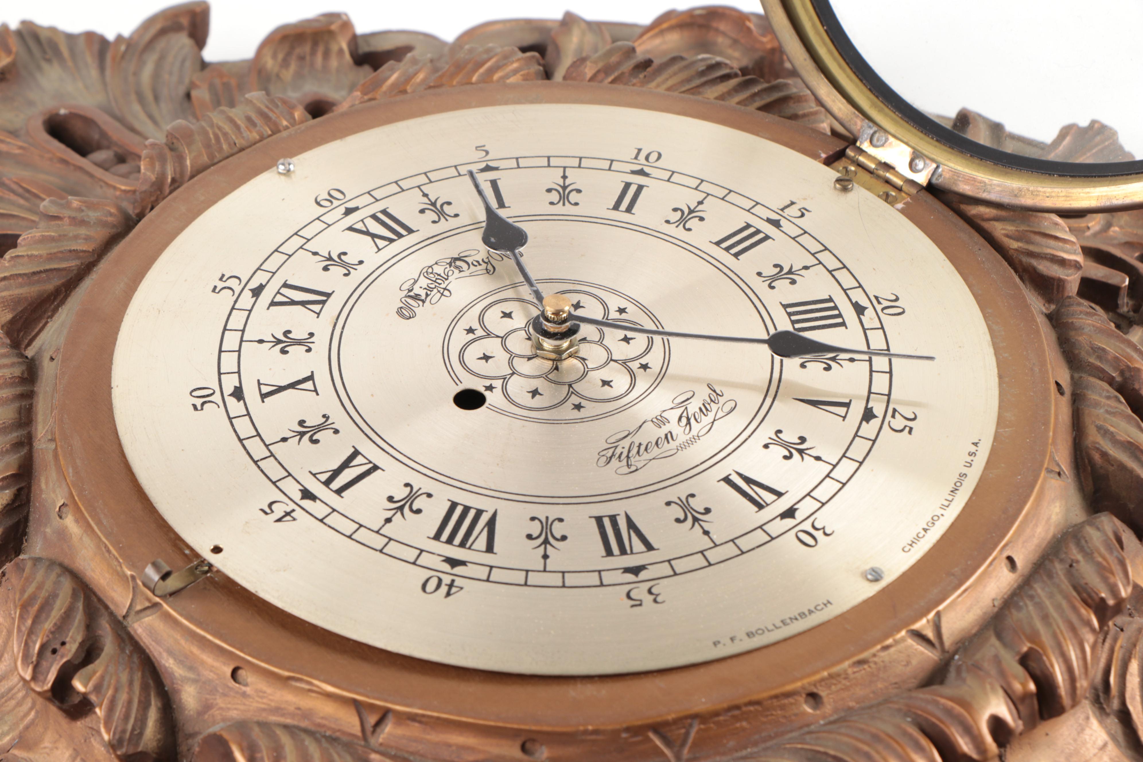 P.F. Bollenbach Eight Day Fifteen Jewel Converted/Altered Quartz Wall Clock