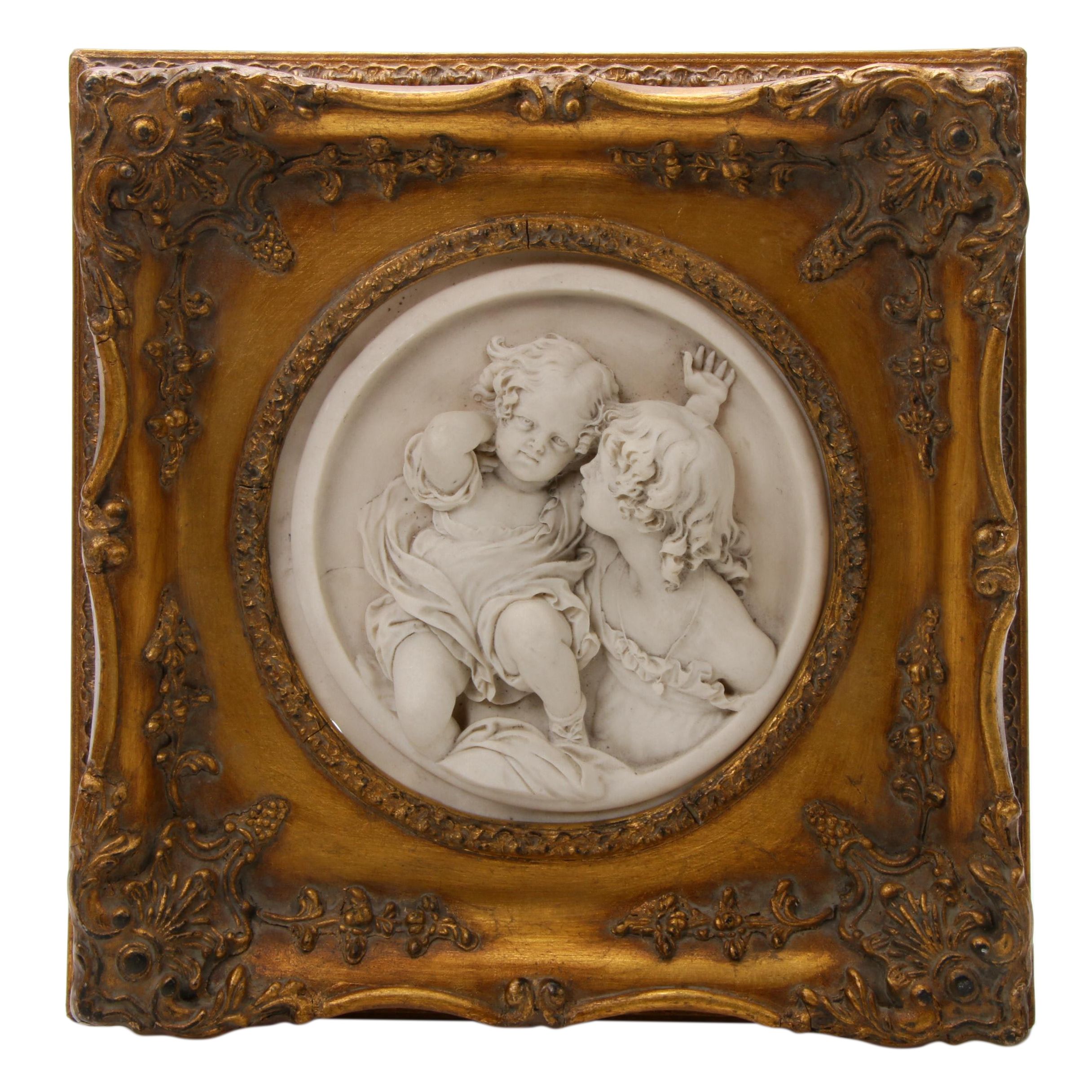 Enrico Braga Italian Marble Cherub Wall Plaque, Late 19th/Early 20th Century