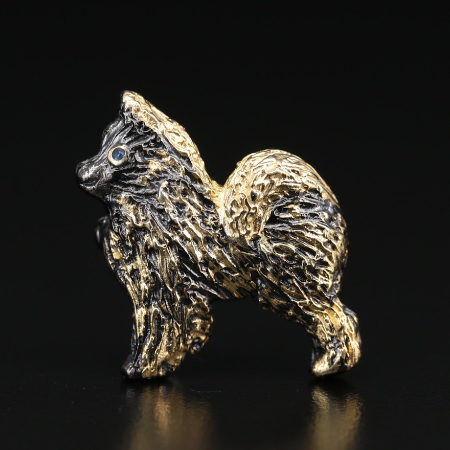 Sterling Silver Sapphire Dog Brooch