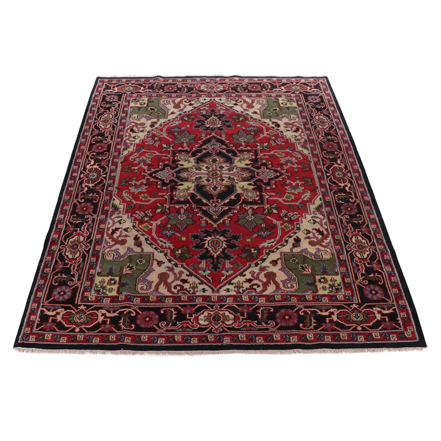9'0 x 12'0 Hand-Knotted Indo-Persian Heriz Serapi Room Sized Rug, 2010s