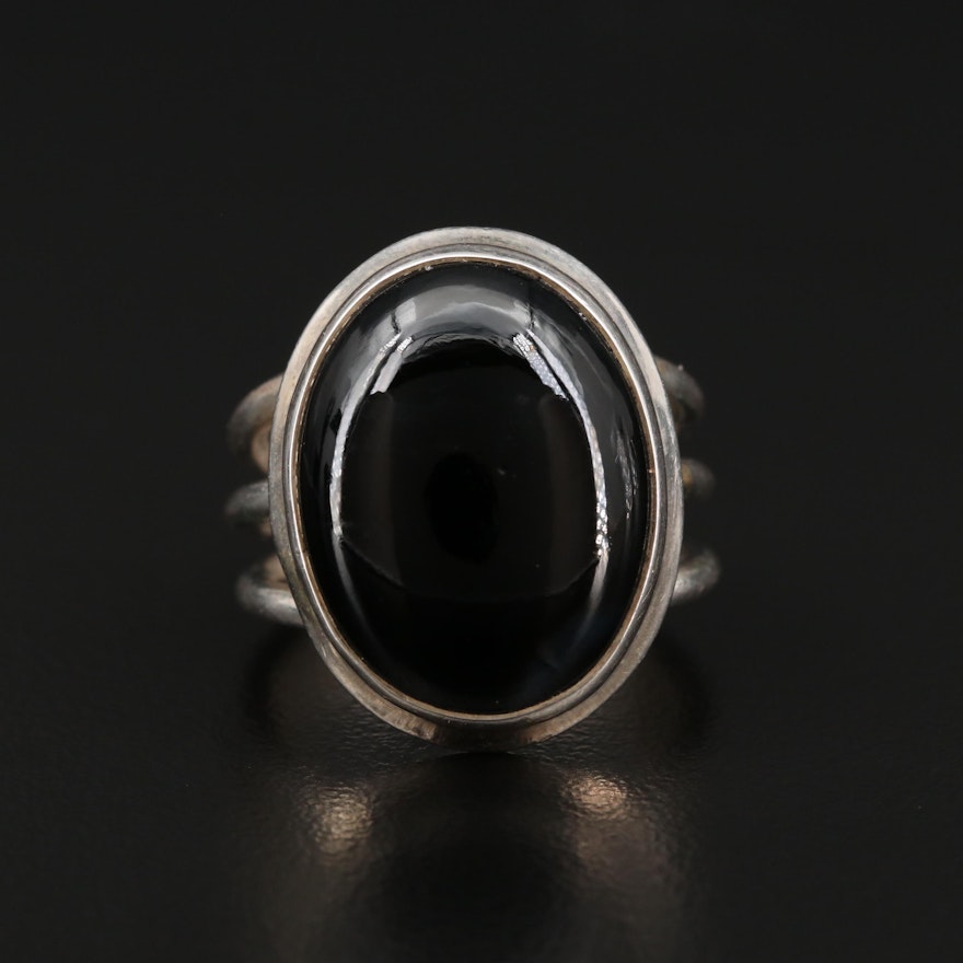 Sterling Silver Black Onyx Bezel Set Ring